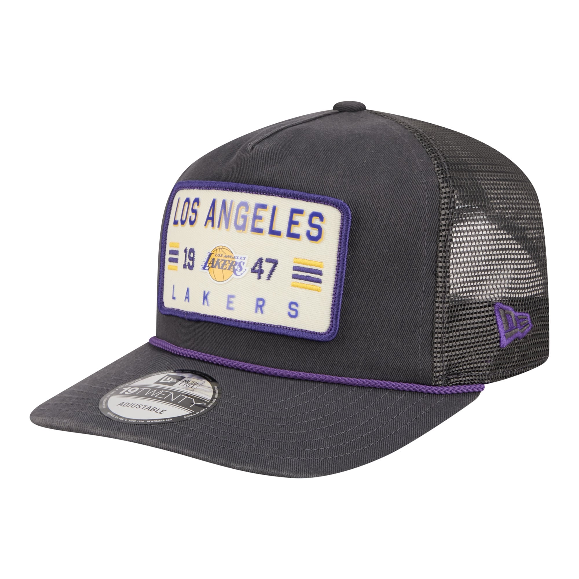 Men's New Era Charcoal Los Angeles Lakers Washed Patch 19TWENTY Adjustable Trucker Hat