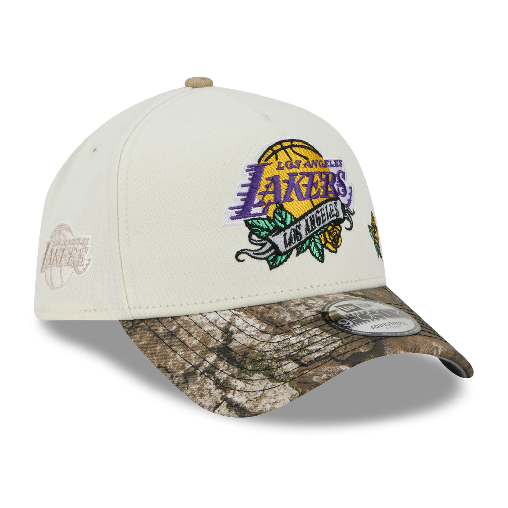 Casquette ajustable New Era 9FORTY A-Frame crème/camouflage Los Angeles Lakers Rose Banner pour homme