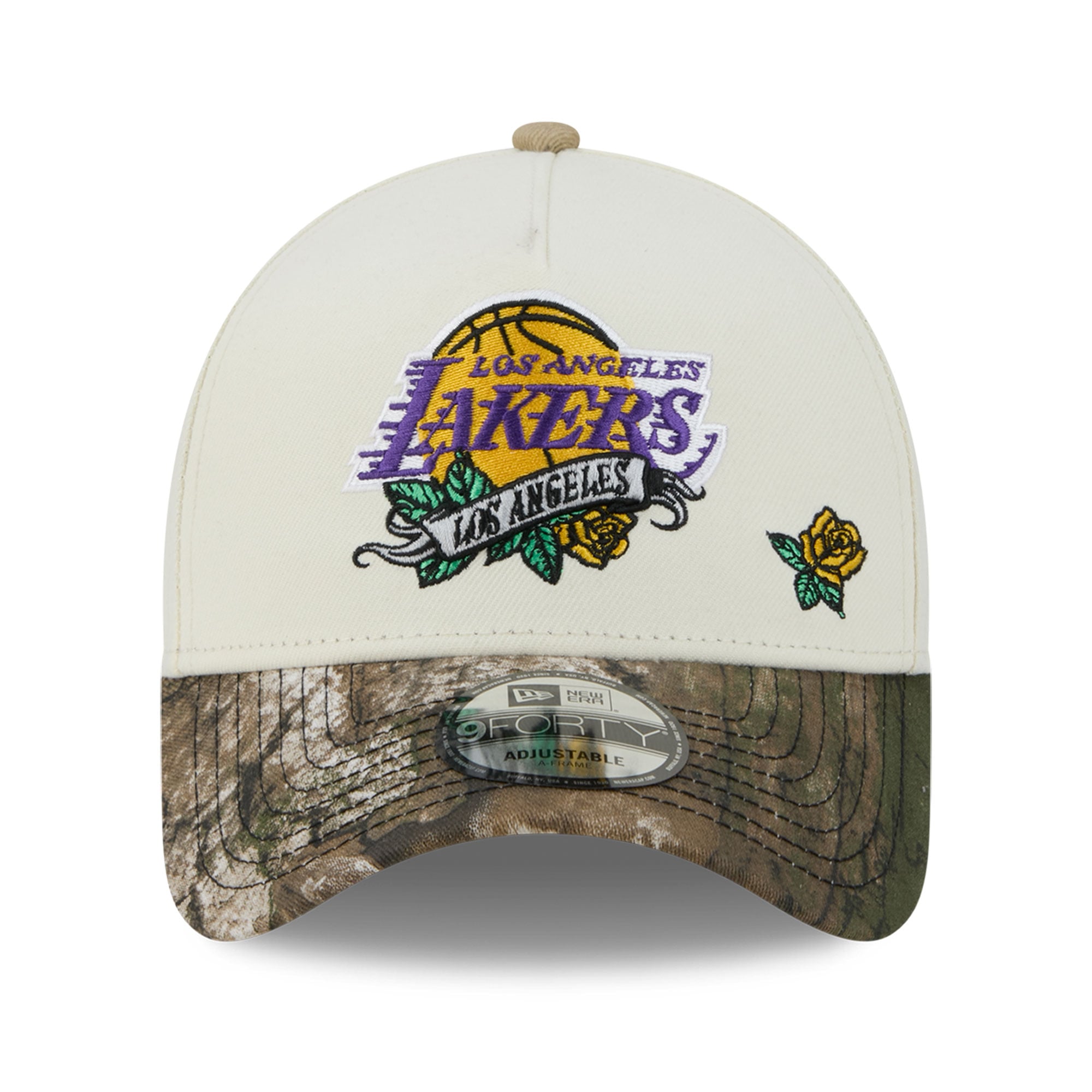 Casquette ajustable New Era 9FORTY A-Frame crème/camouflage Los Angeles Lakers Rose Banner pour homme