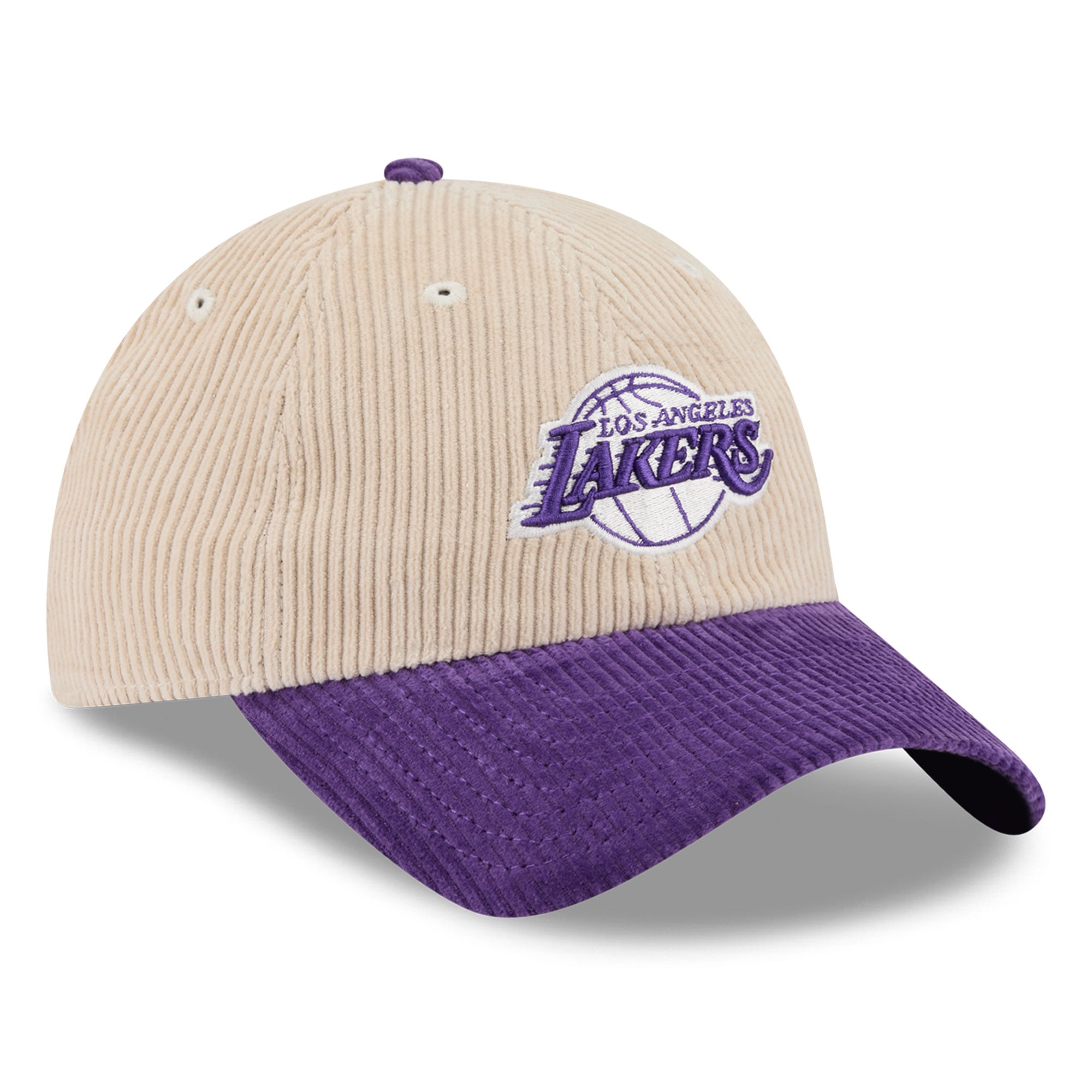 Casquette New Era pour homme, crème/violette, Los Angeles Lakers, en velours côtelé ton sur ton, style classique et ajustable