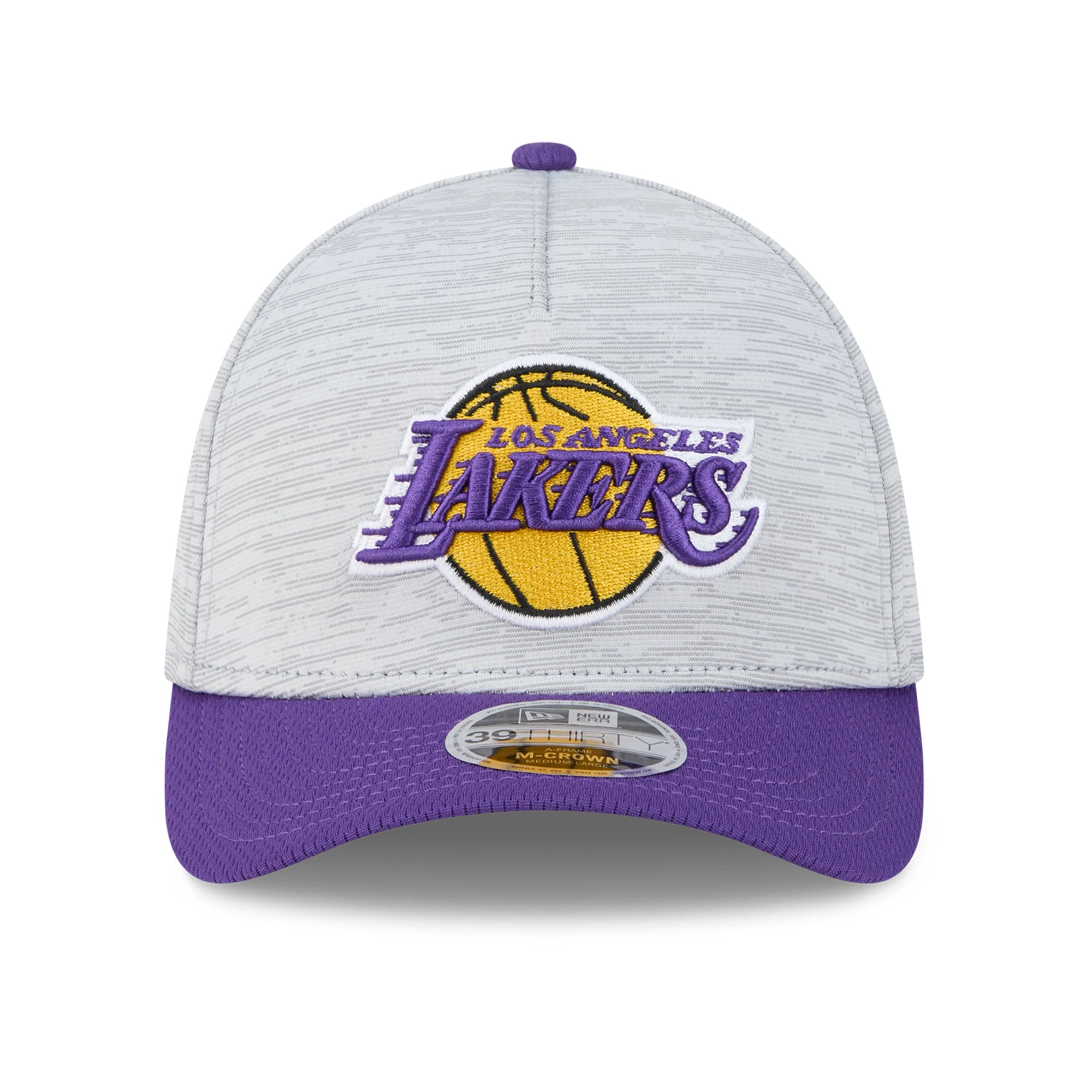 Men's New Era  Gray Los Angeles Lakers 39THIRTY M-Crown Tech Stretch Hat