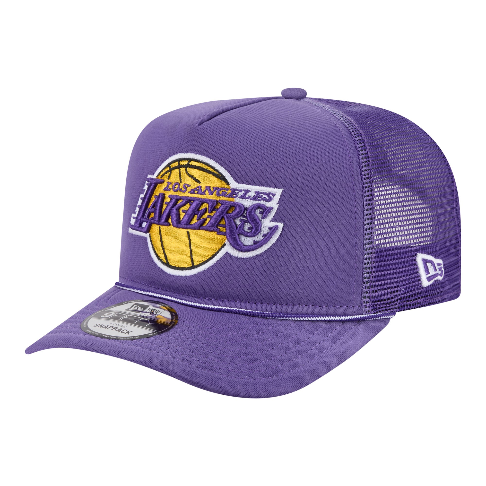 Men's New Era Purple Los Angeles Lakers Faded Foam Front 9FIFTY A-Frame Adjustable Trucker Hat