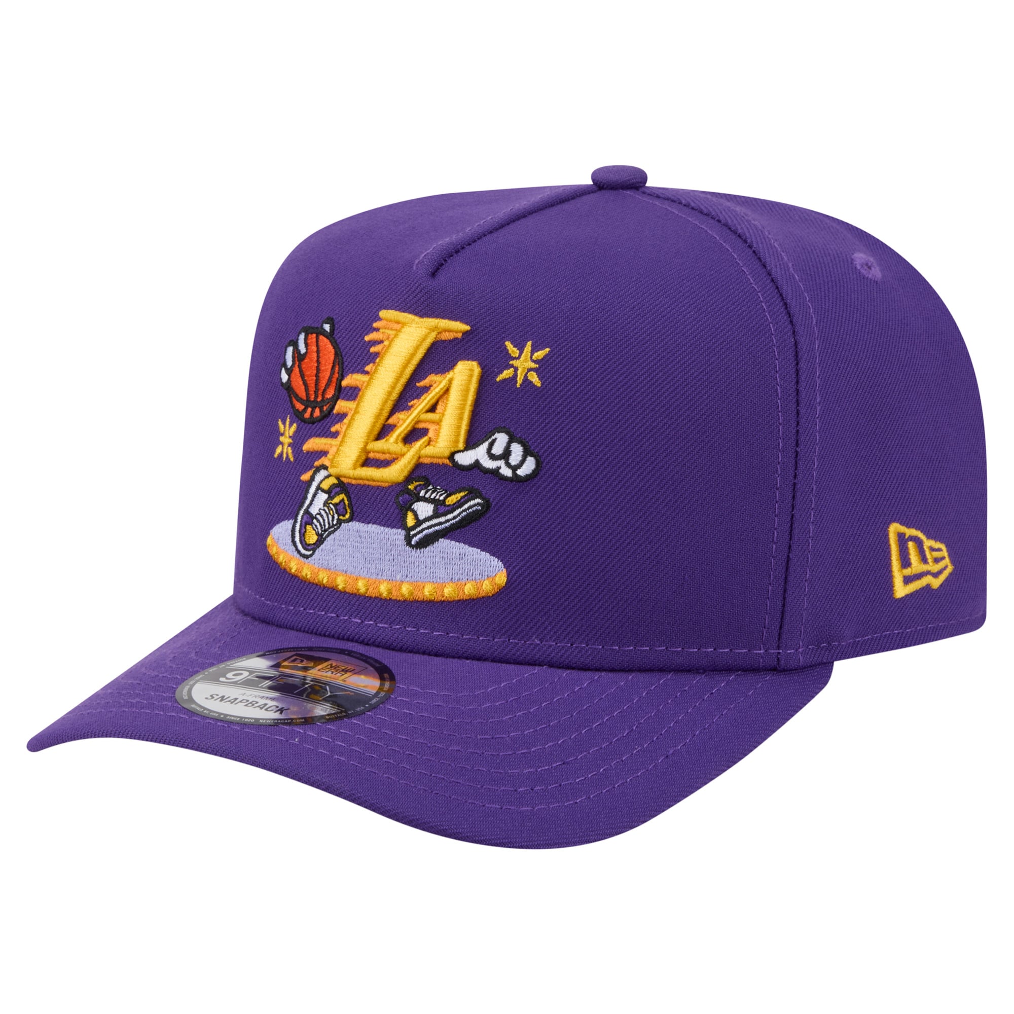 Men's Los Angeles Lakers New Era Purple Injection Cartoon Logo A-Frame 9FIFTY Adjustable Hat