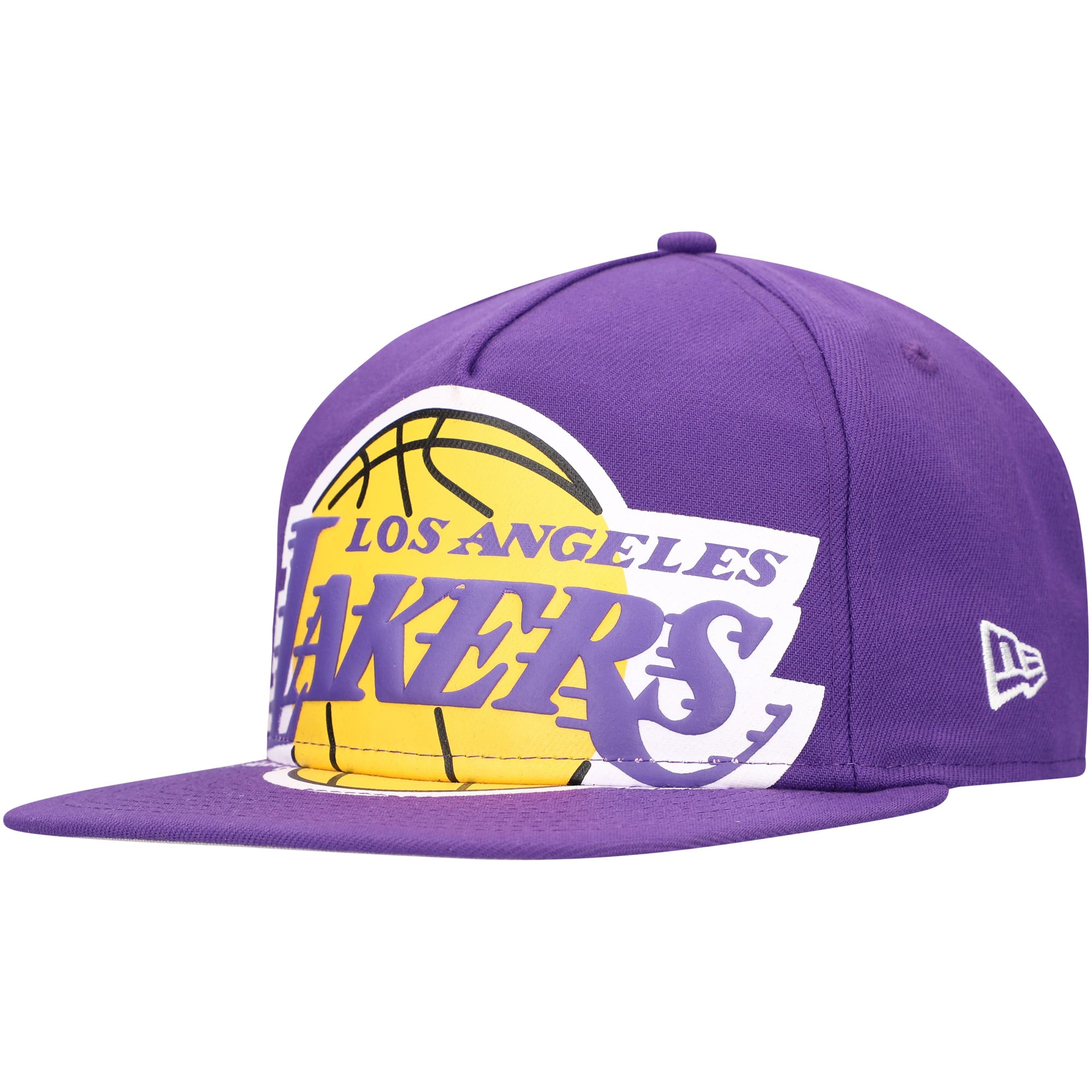 Men's Los Angeles Lakers New Era Purple Oversized Puff Print Logo Golfer Snapback Hat