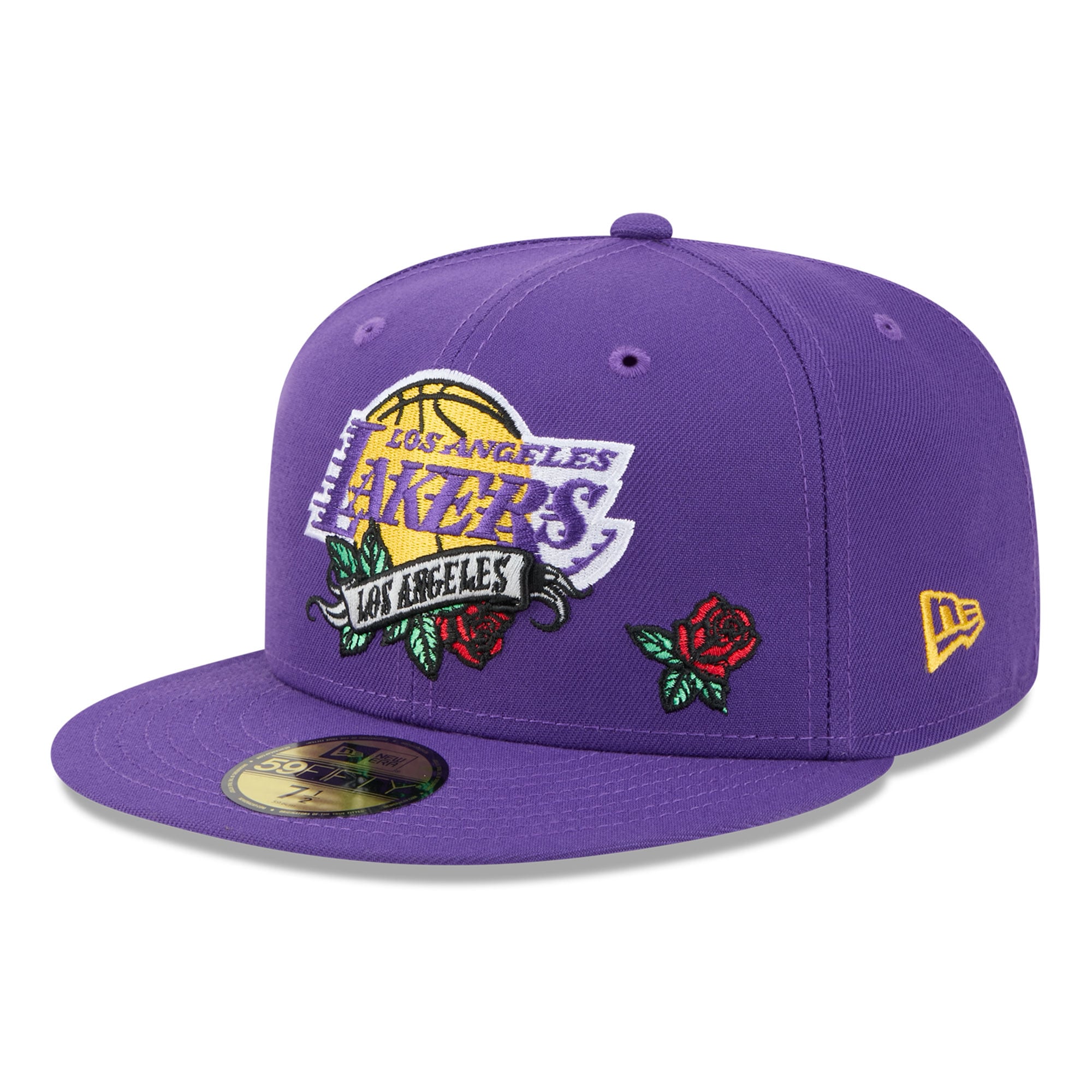 Casquette ajustée New Era 59FIFTY violette pour homme, motif bannière rose des Los Angeles Lakers