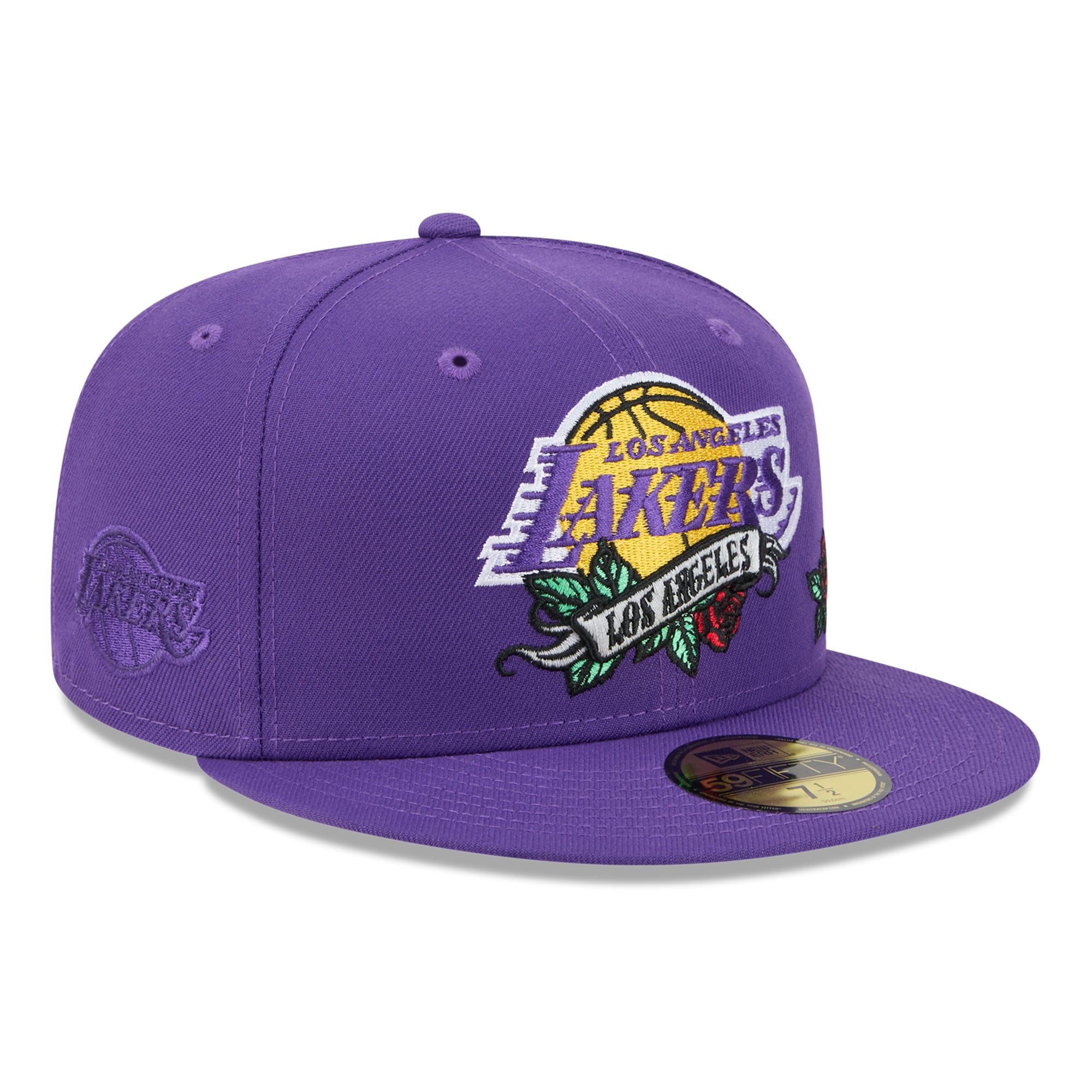 Casquette ajustée New Era 59FIFTY violette pour homme, motif bannière rose des Los Angeles Lakers
