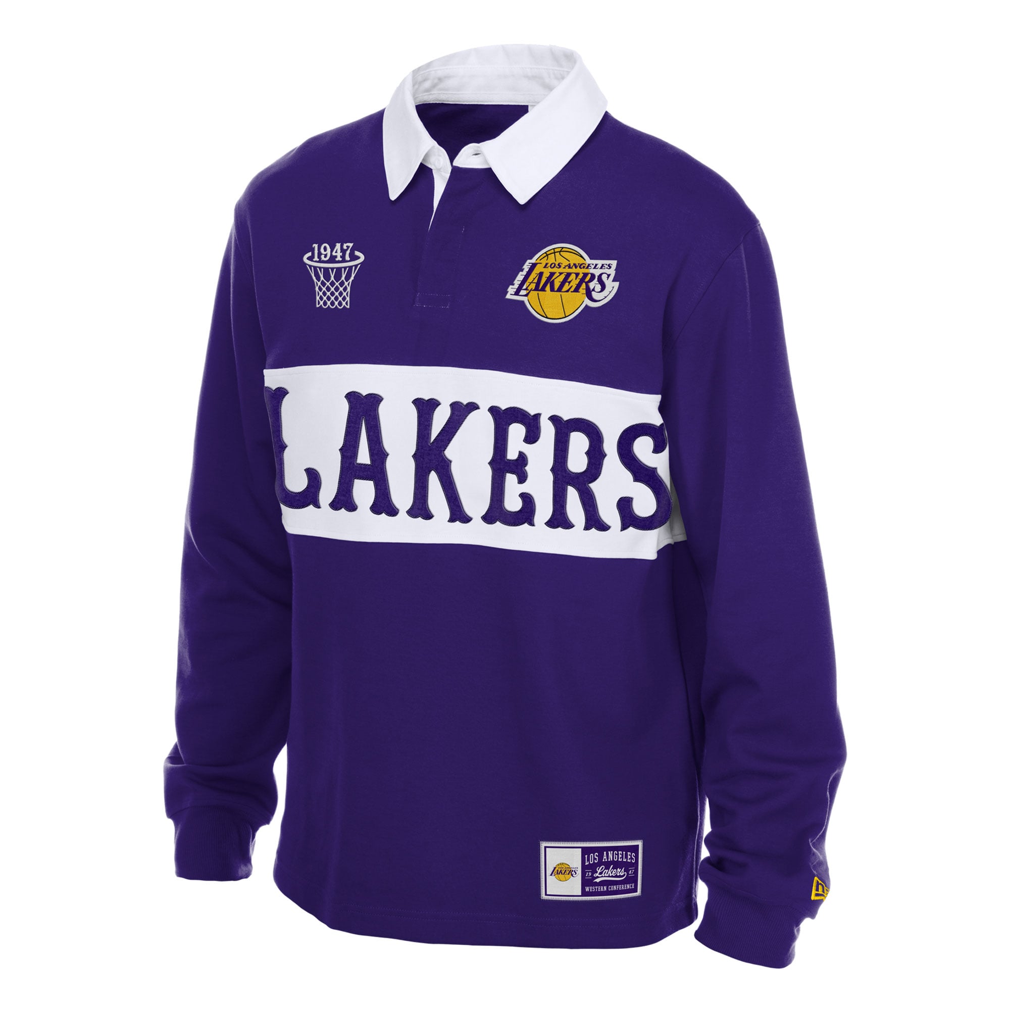 Polo de rugby à manches longues New Era violet Los Angeles Lakers pour homme
