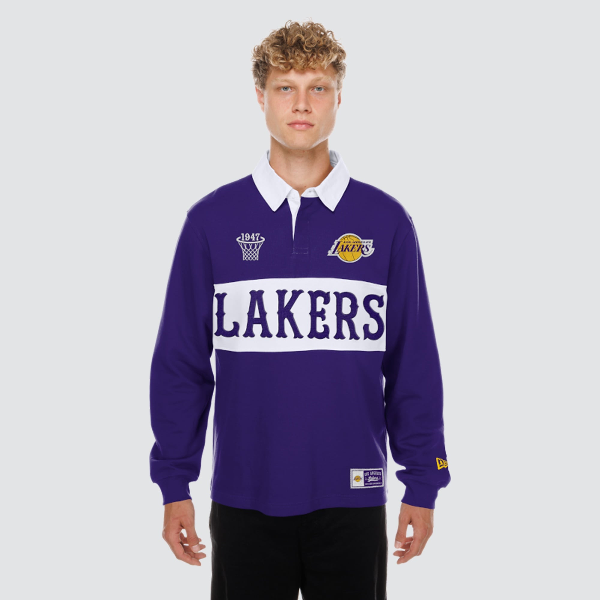 Polo de rugby à manches longues New Era violet Los Angeles Lakers pour homme