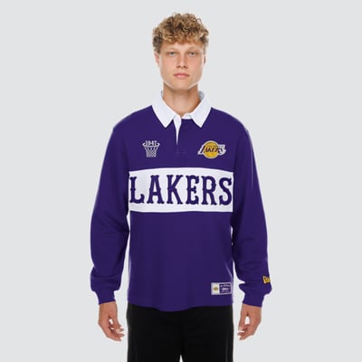 Los Angeles Lakers New Era Rugby Long Sleeve Polo - Purple