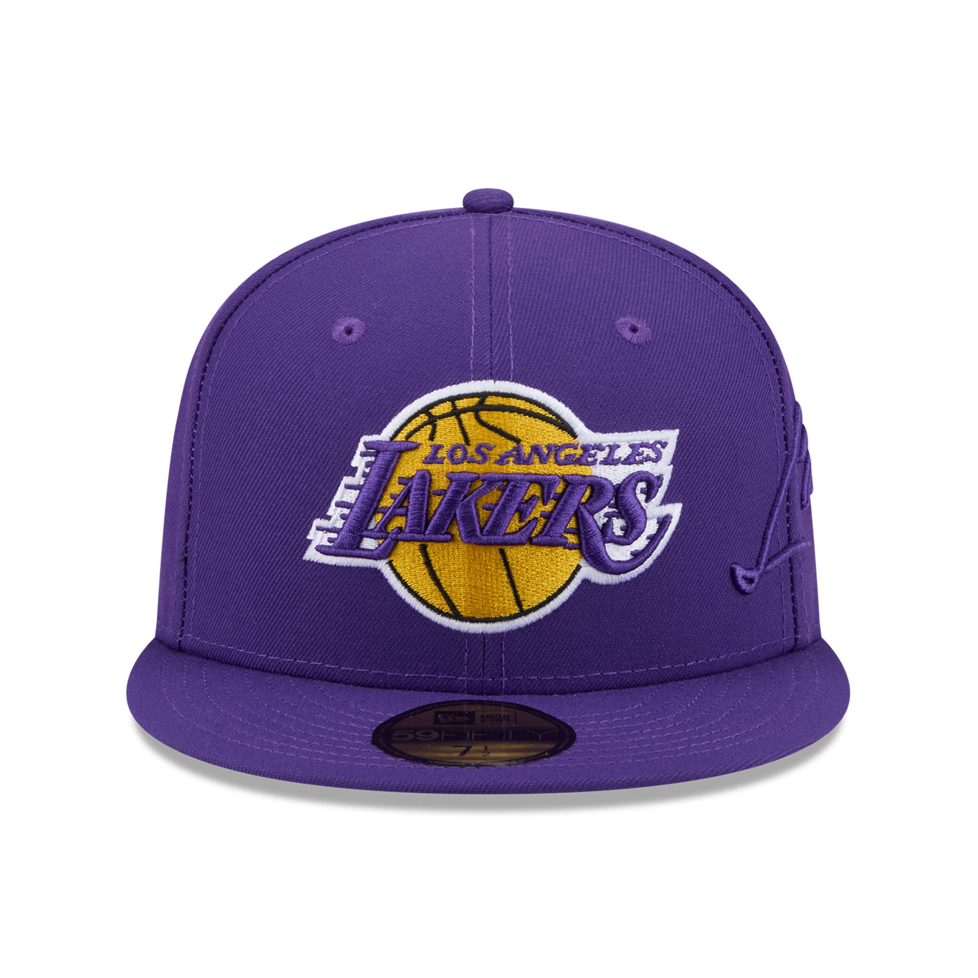 Casquette ajustée New Era 59FIFTY violette pour homme, logo Los Angeles Lakers sur le côté.