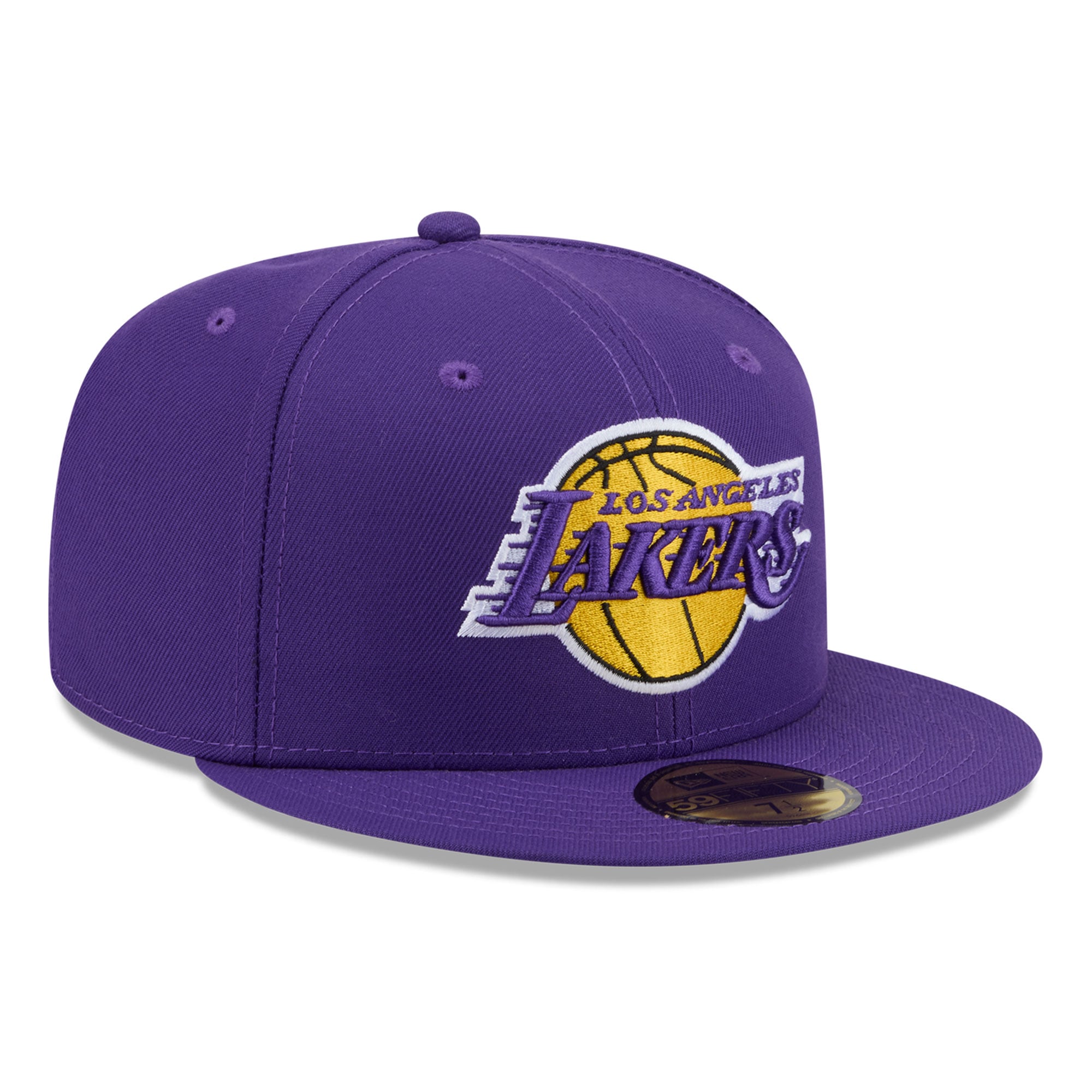 Casquette ajustée New Era 59FIFTY violette pour homme, logo Los Angeles Lakers sur le côté.