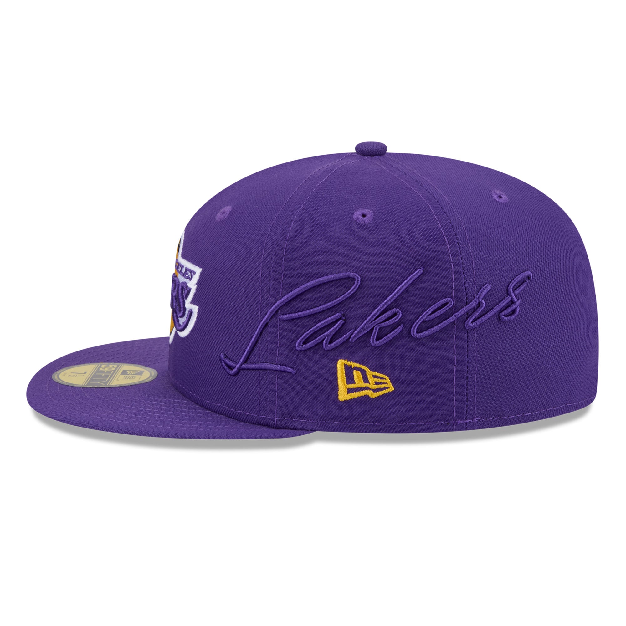 Casquette ajustée New Era 59FIFTY violette pour homme, logo Los Angeles Lakers sur le côté.
