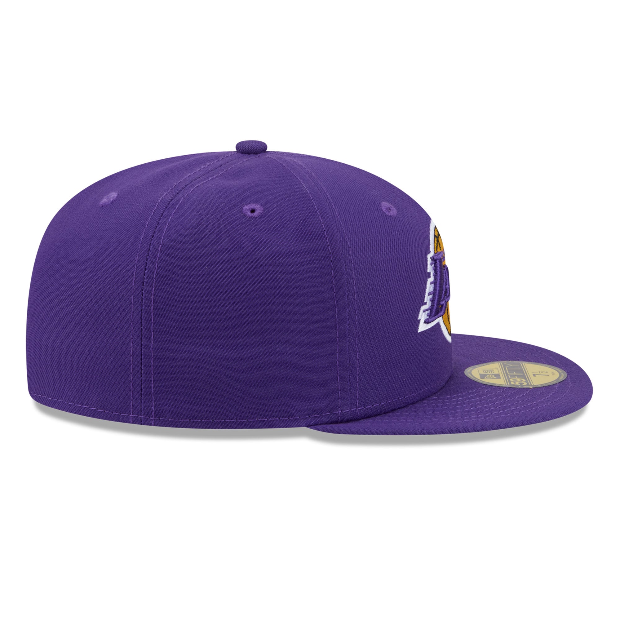Casquette ajustée New Era 59FIFTY violette pour homme, logo Los Angeles Lakers sur le côté.