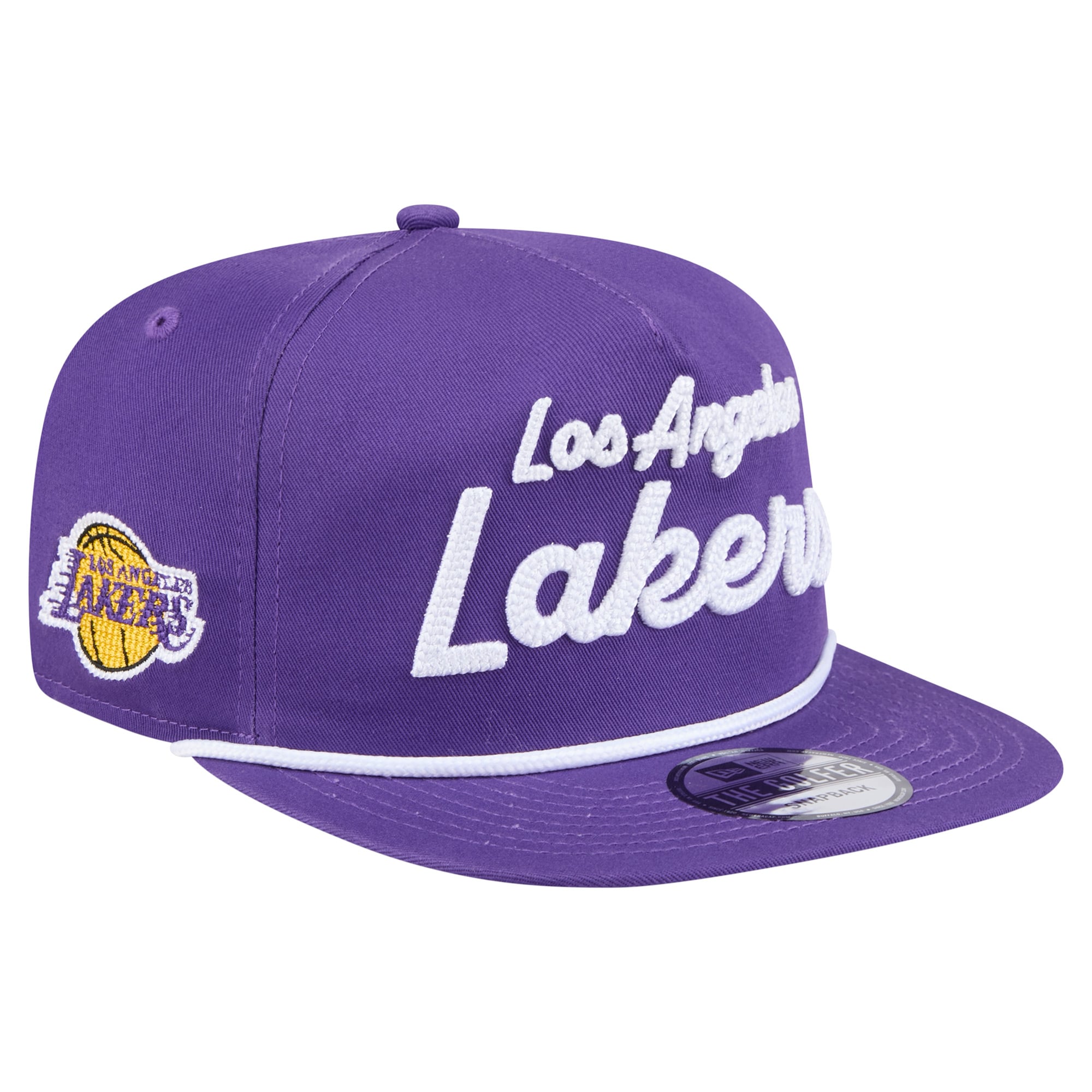 Men's Los Angeles Lakers New Era Purple Team Text Golfer Snapback Hat