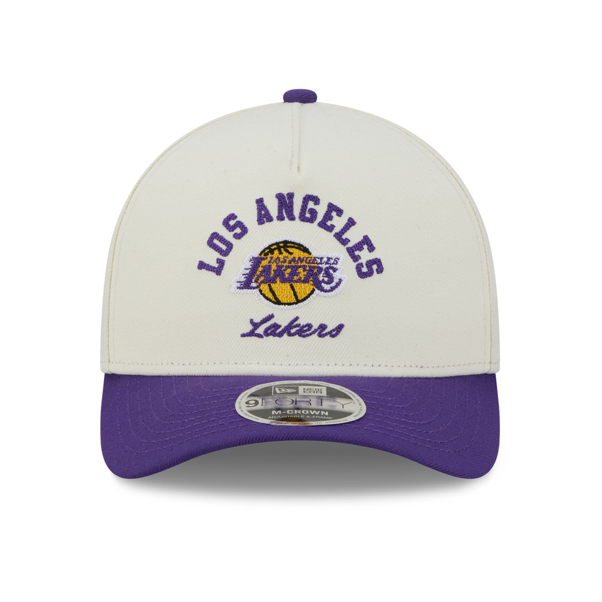 Casquette ajustable New Era pour homme, violette et blanche, Los Angeles Lakers Arch 9FORTY, modèle A-Frame M-Crown