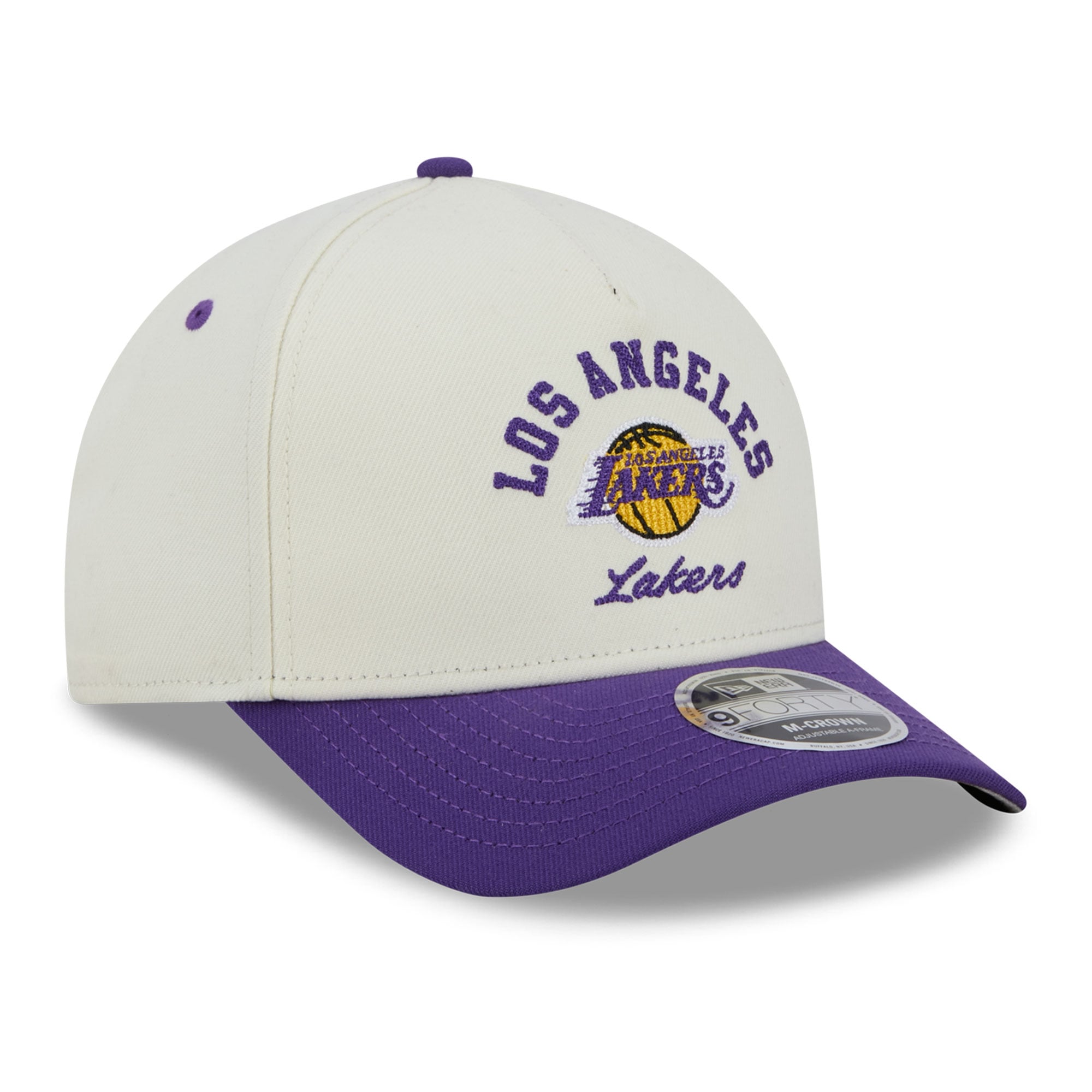 Casquette ajustable New Era pour homme, violette et blanche, Los Angeles Lakers Arch 9FORTY, modèle A-Frame M-Crown