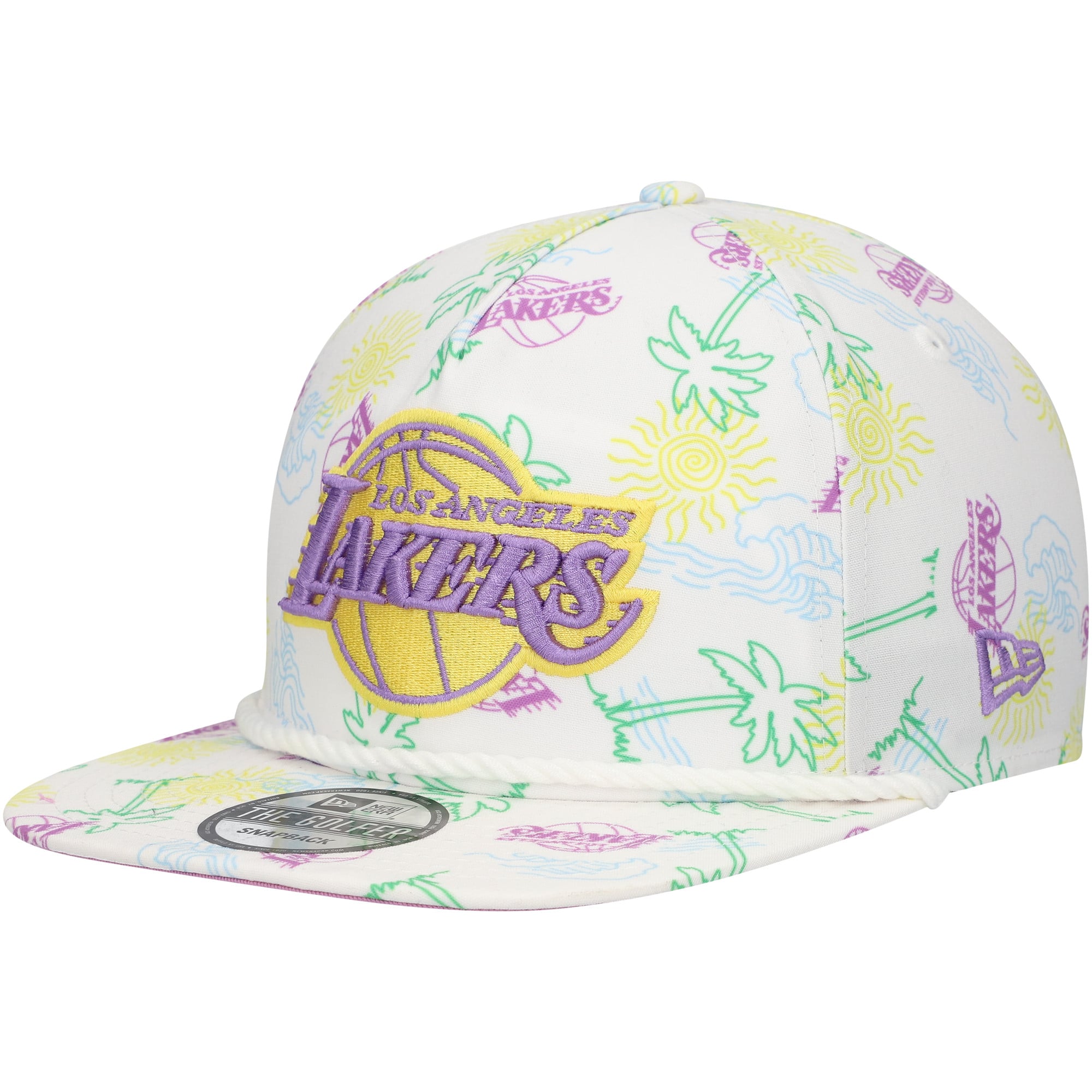 Men's Los Angeles Lakers New Era White Palm Trees and Waves Golfer Adjustable Hat