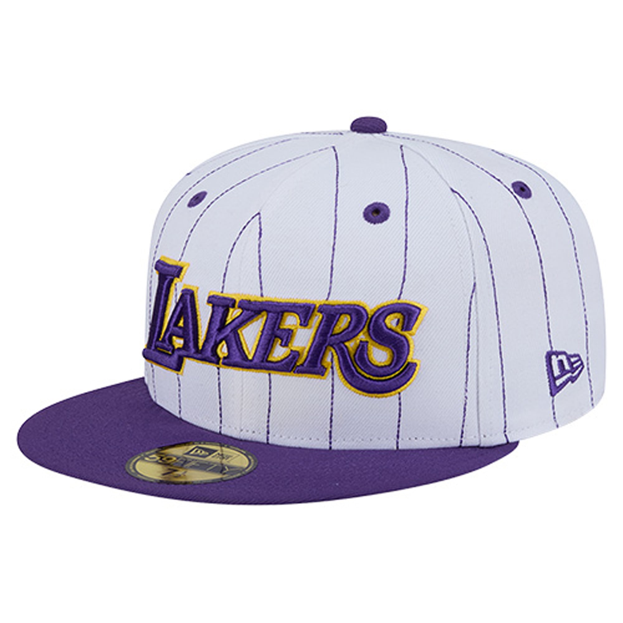 Men's Los Angeles Lakers New Era White Wordmark Pinstripe 59FIFTY Fitted Hat