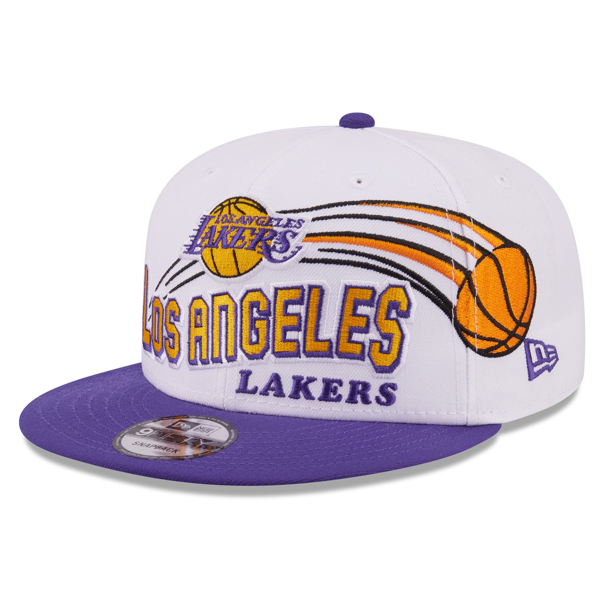 Men's Los Angeles Lakers New Era White/Purple Retro Swoop 9FIFTY Snapback Hat