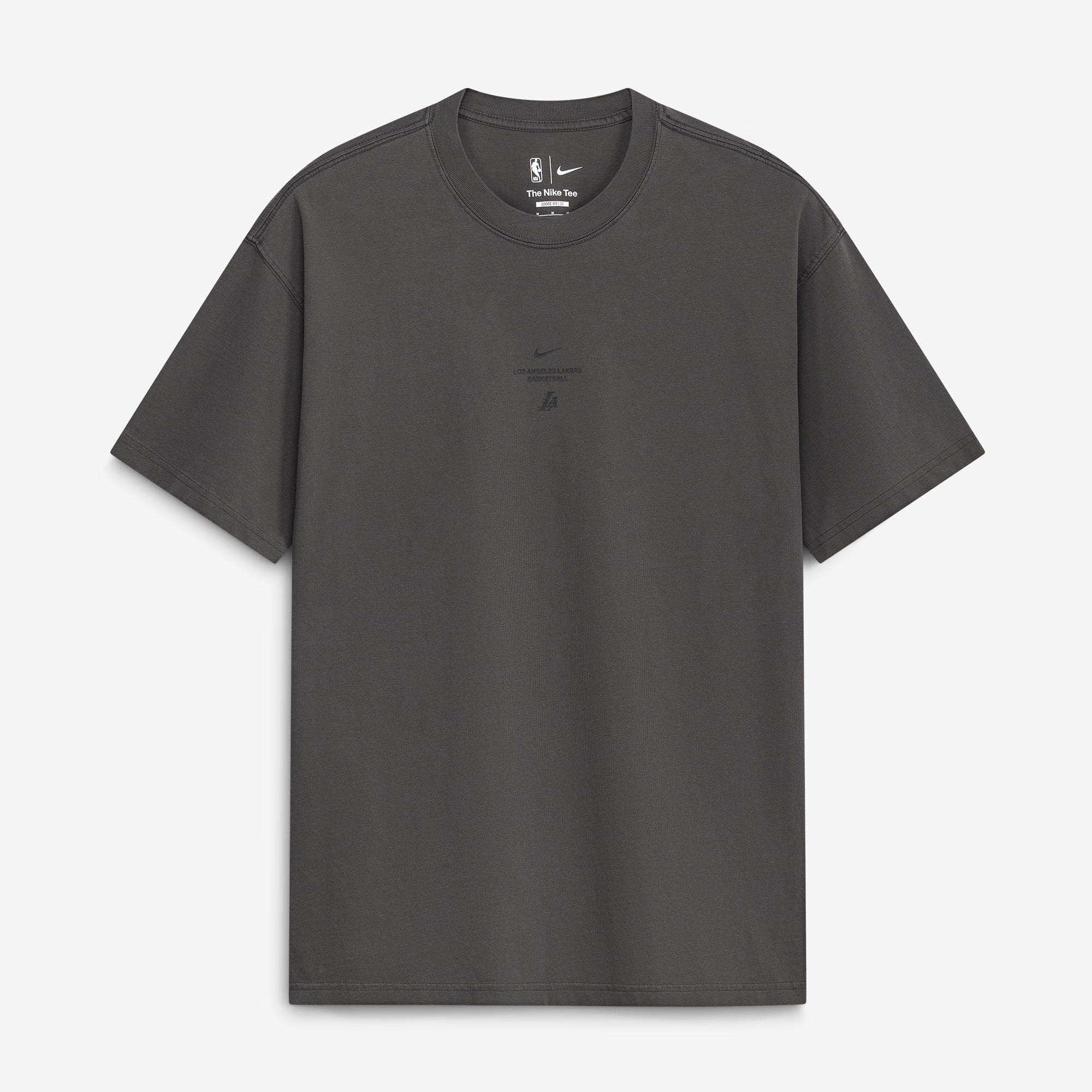 T-shirt Nike Max 90 d'avant-match, coloris anthracite, Los Angeles Lakers 2026, édition standard.