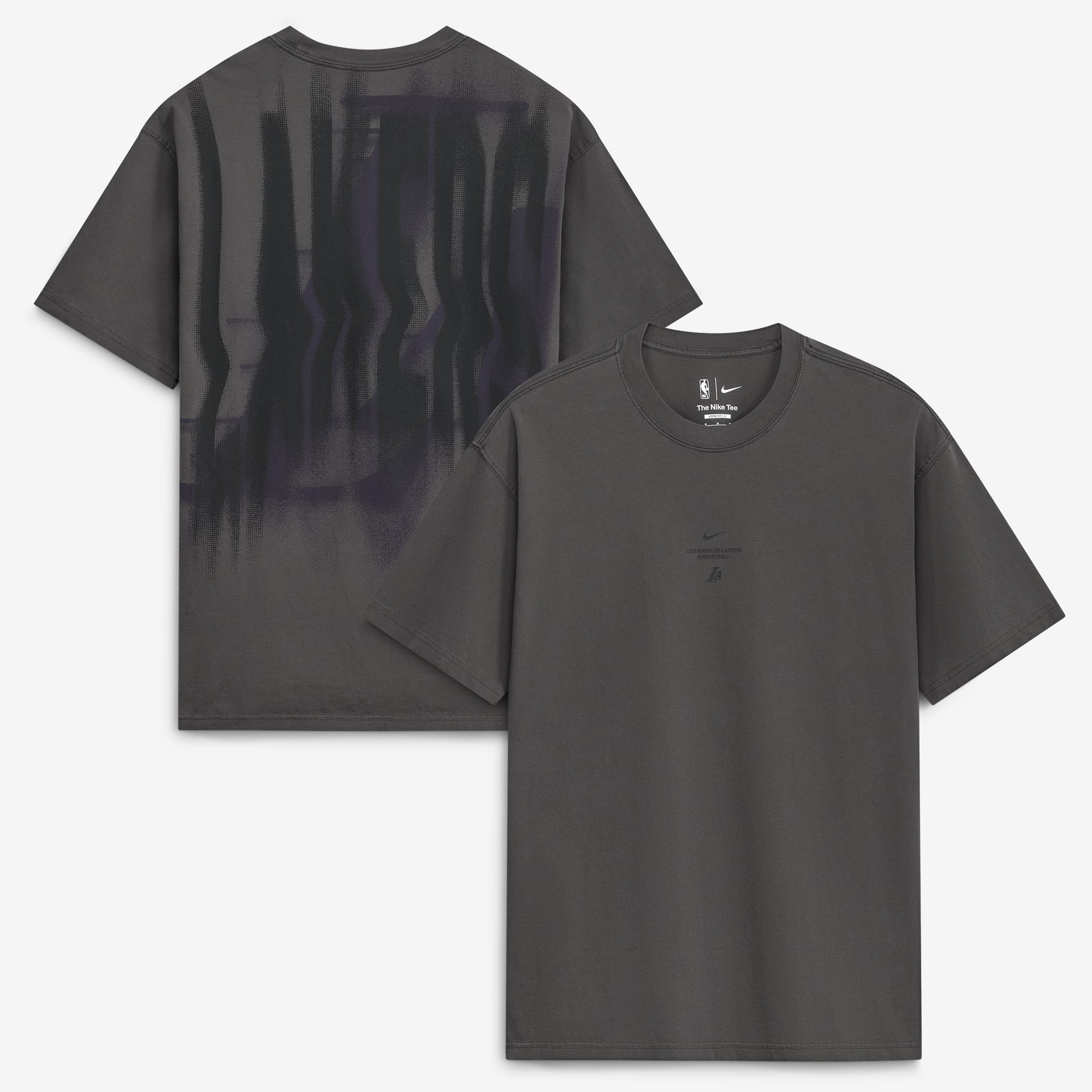 T-shirt Nike Max 90 d'avant-match, coloris anthracite, Los Angeles Lakers 2026, édition standard.
