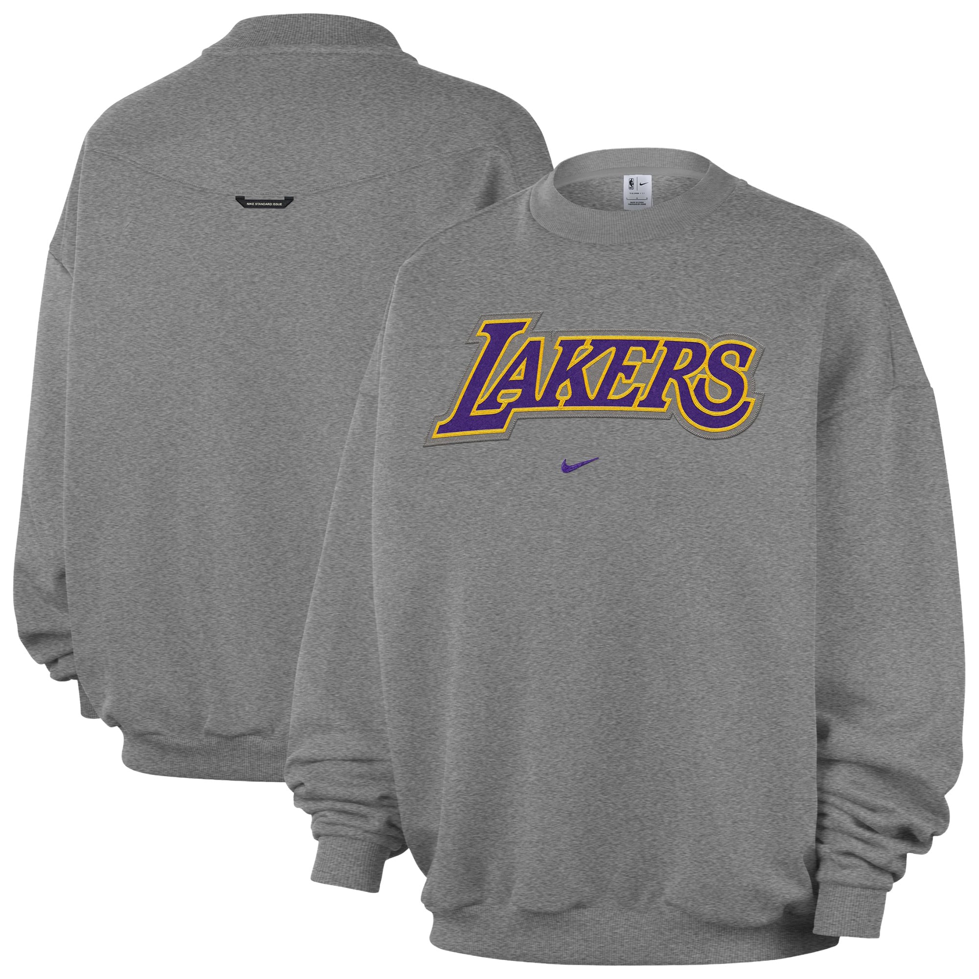 Men's Nike Dark Heather Gray Los Angeles Lakers Standard Issue Wordmark Fleece Crewneck Sweatshirt