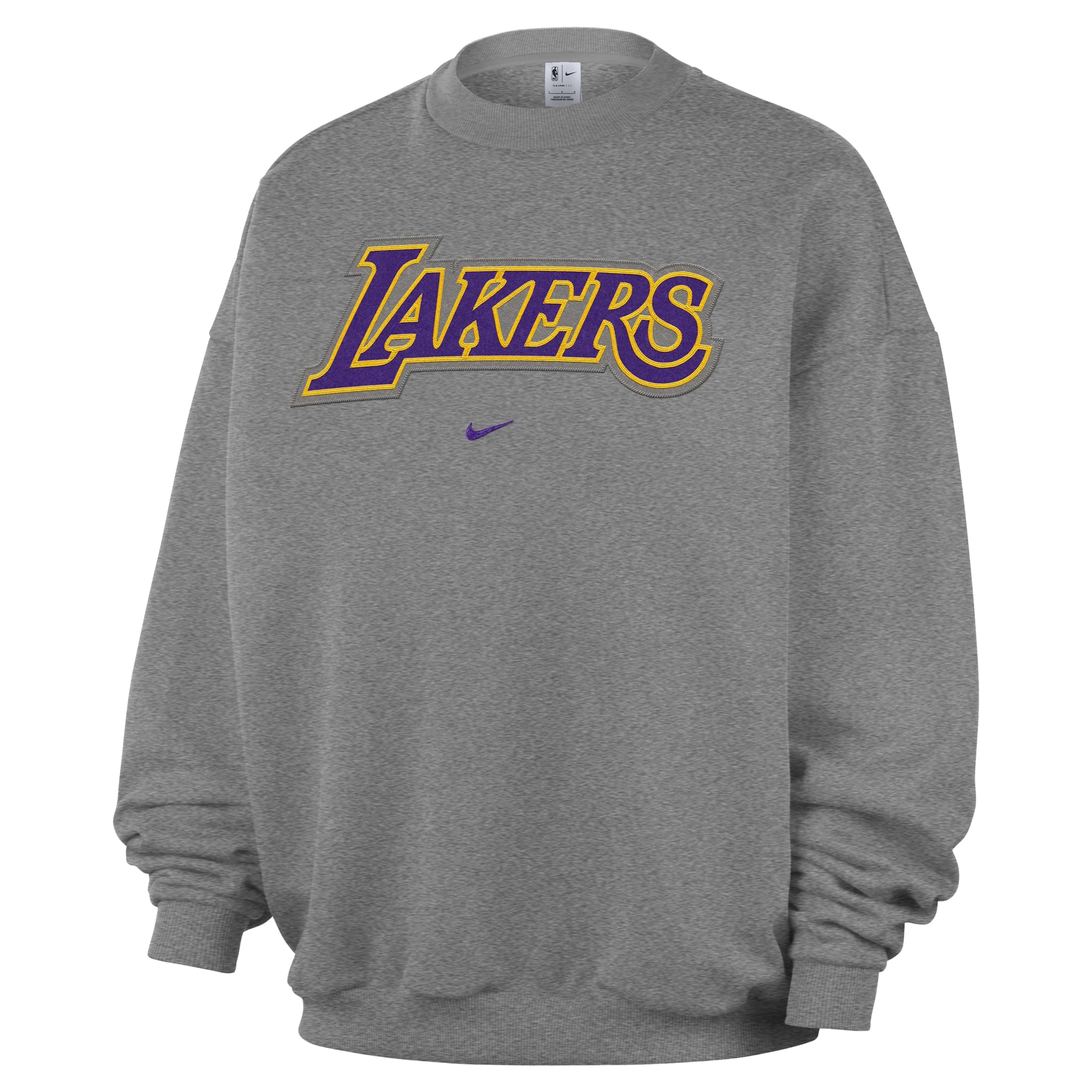 Men's Nike Dark Heather Gray Los Angeles Lakers Standard Issue Wordmark Fleece Crewneck Sweatshirt