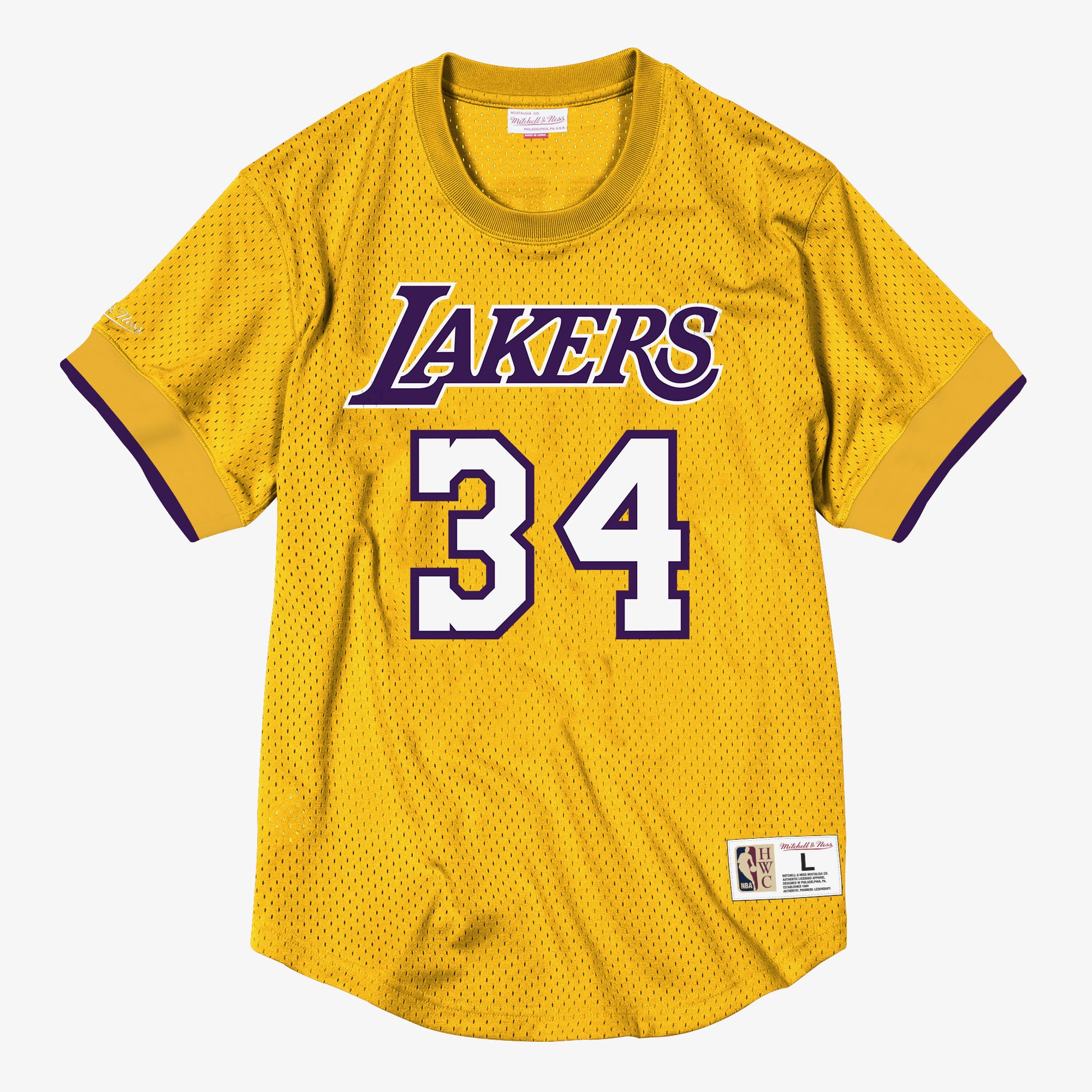Maillot NBA Lakers Shaquille O'Neal #34 Mitchell & Ness - Taille L, Couleur Ivoire, Neuf