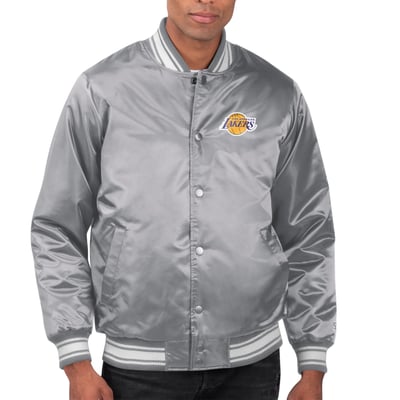  Los Angeles Lakers Starter Printed Team Name Satin Varsity Full-Snap Jacket - Gray
