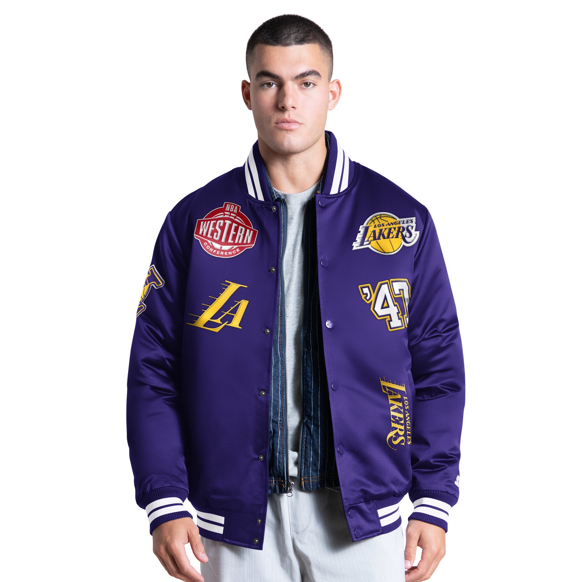 Veste universitaire Starter violette Los Angeles Lakers Elite à boutons-pression pour homme