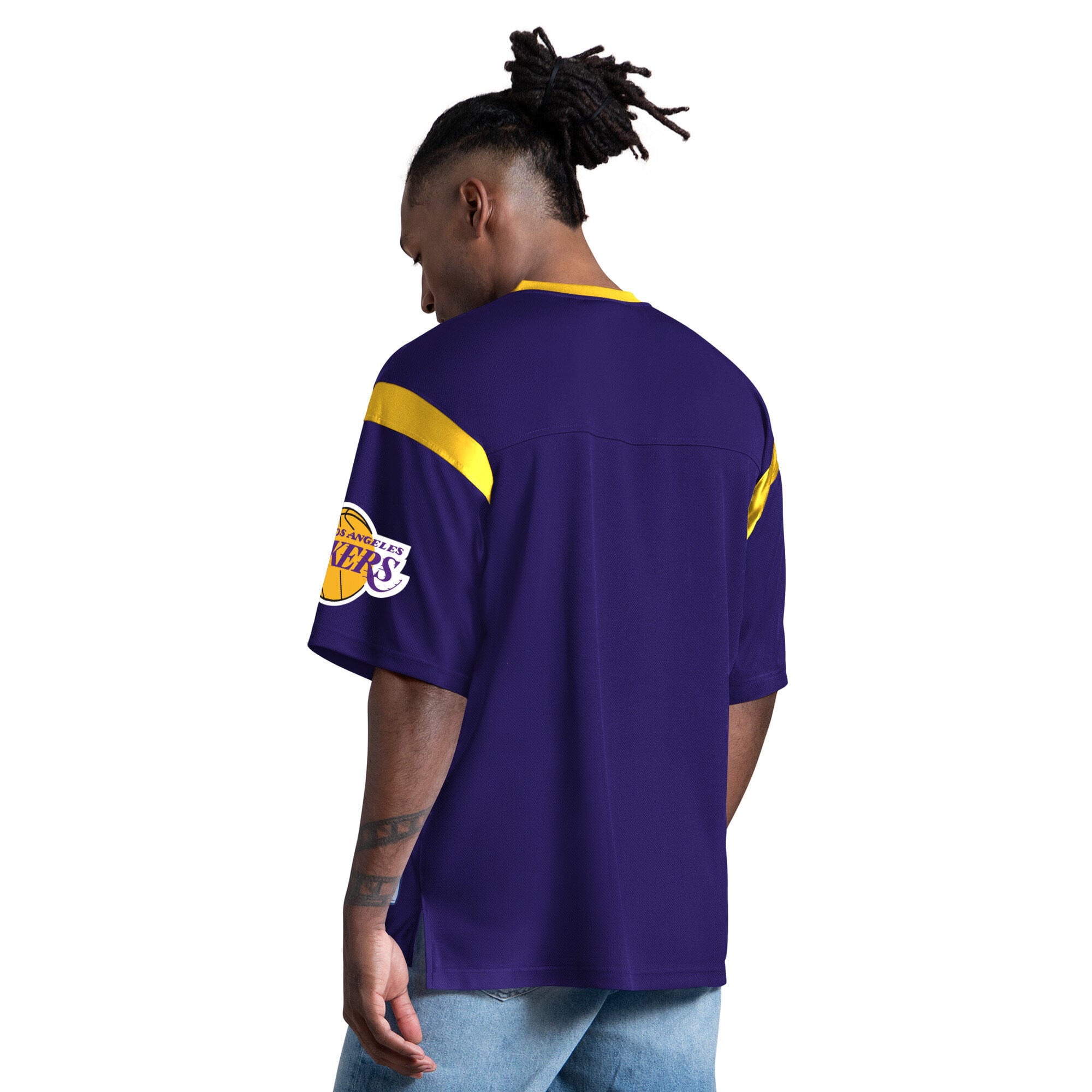 T-shirt à col en V Starter violet pour homme, Los Angeles Lakers, jour de match