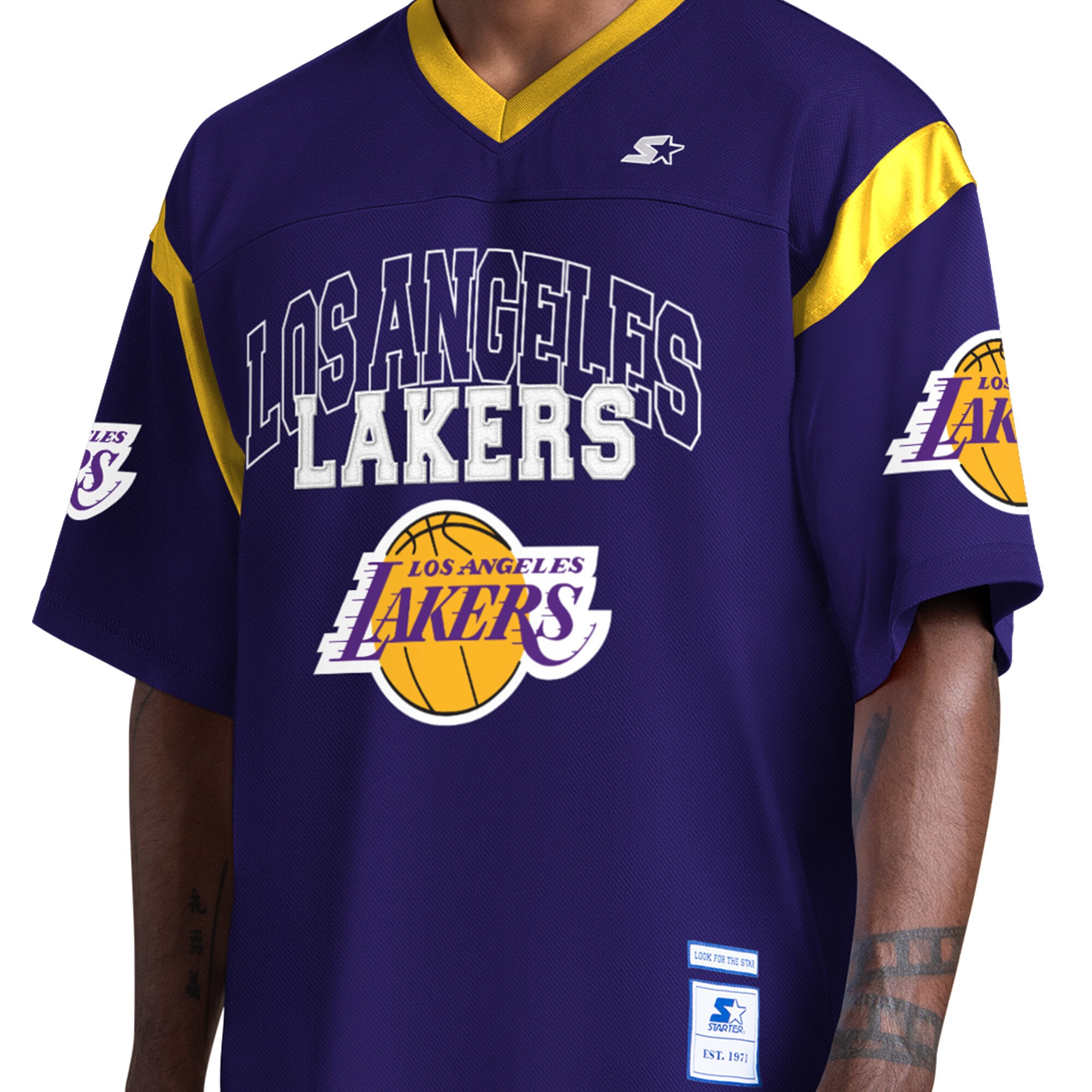T-shirt à col en V Starter violet pour homme, Los Angeles Lakers, jour de match