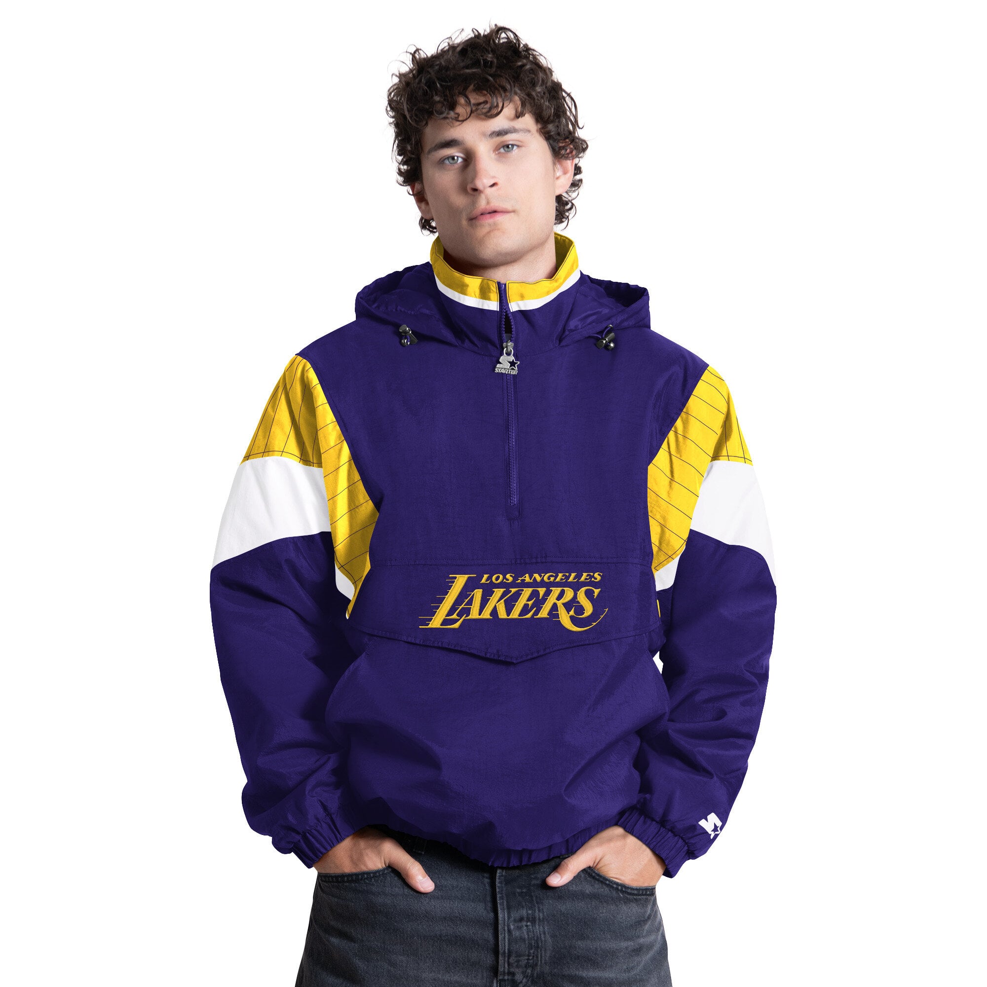 Veste à capuche zippée demi-zip Starter violette pour homme, Los Angeles Lakers
