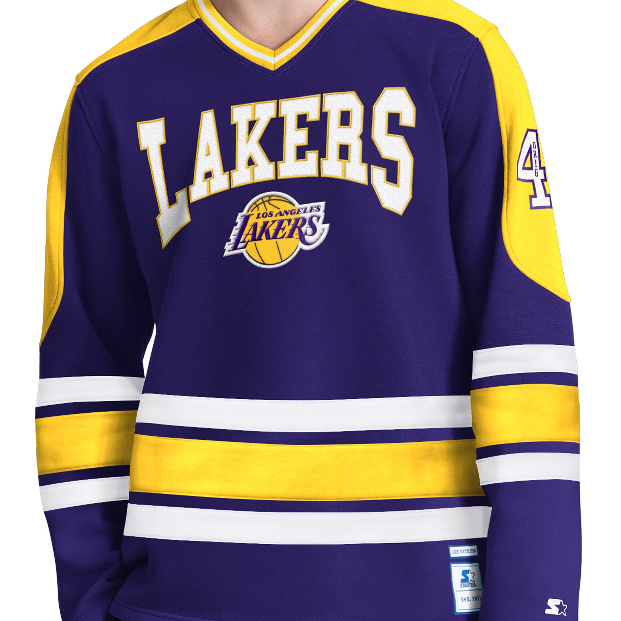 T-shirt à manches longues et col en V Starter violet Los Angeles Lakers pour homme