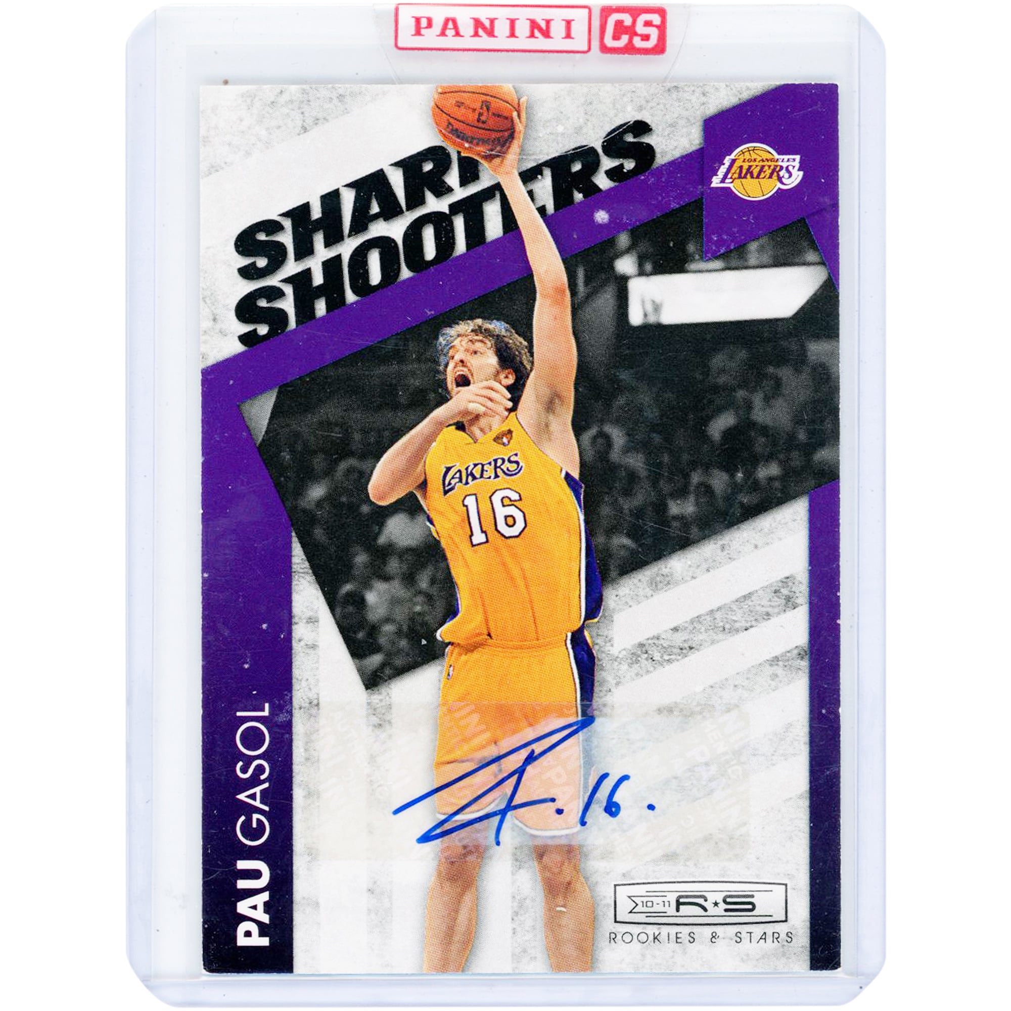 Carte autographiée de Pau Gasol (Los Angeles Lakers) 11 Panini Rookies & Stars Sharp Shooters n° 11 , n° 13/15