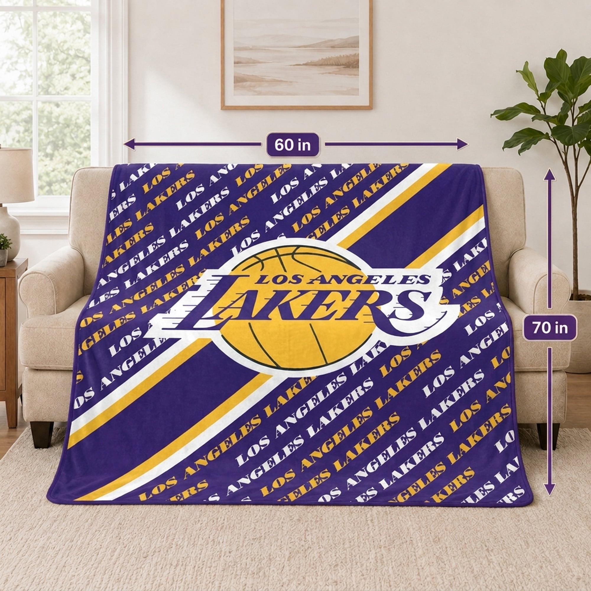 Couverture ultra douce Pegasus Los Angeles Lakers, 152 x 178 cm (diagonale), doublée, avec logo.