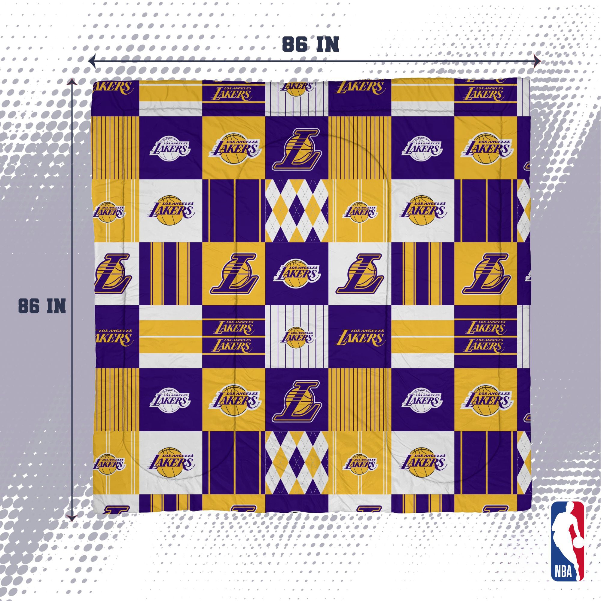 Pegasus Los Angeles Lakers Patchwork Plaid Three-Piece Full/Queen Bed in a Bag Set