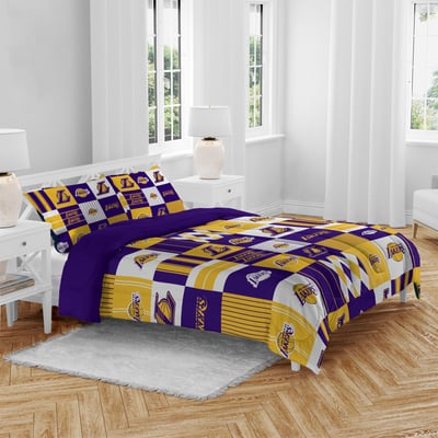 Los Angeles Lakers Pegasus Patchwork Plaid Three-Piece Full/Queen Bed in a Bag Set