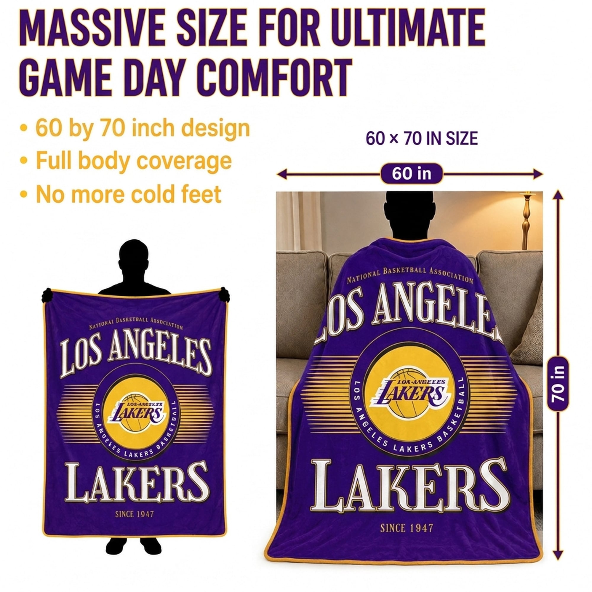 Couverture Pegasus Los Angeles Lakers Spotlight Arch 60" x 70" ultra douce
