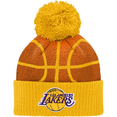 Los Angeles Lakers Preschool Basketball Head Cuffed Knit Hat with Pom - Gold