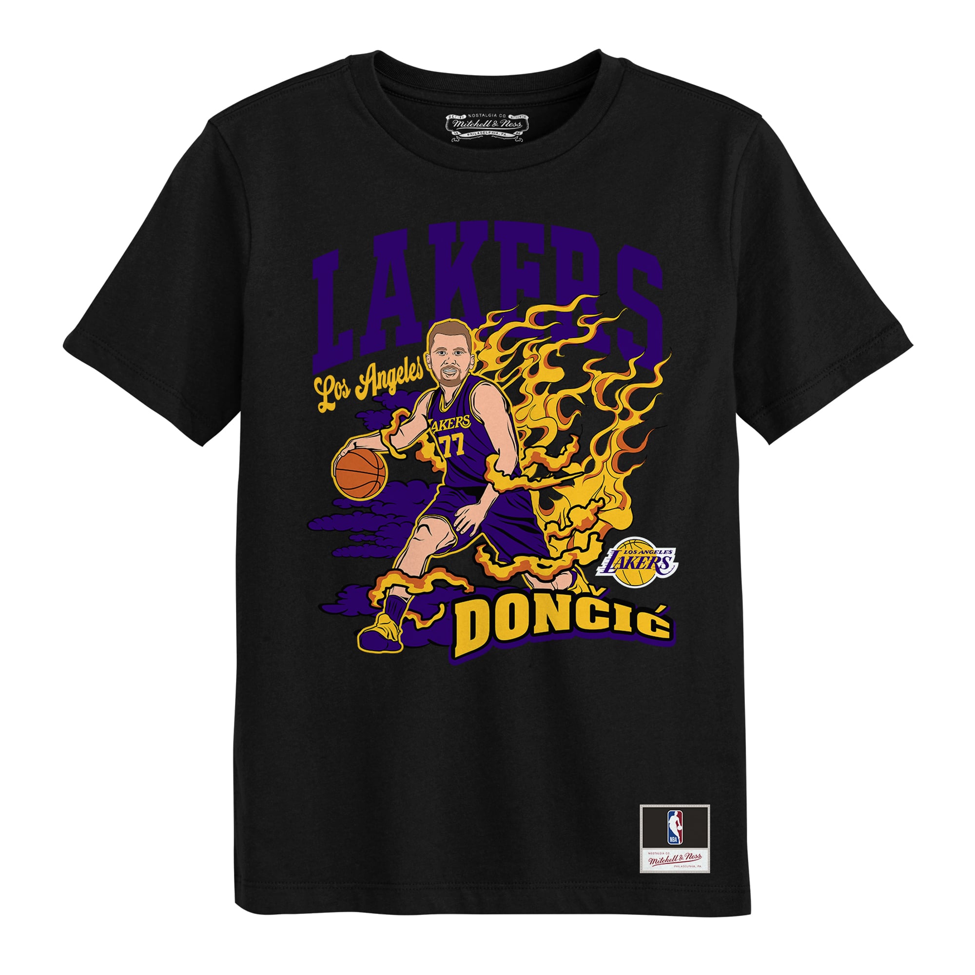 T-shirt Mitchell & Ness Luka Dončić noir Los Angeles Lakers Fired Up pour enfants d'âge préscolaire