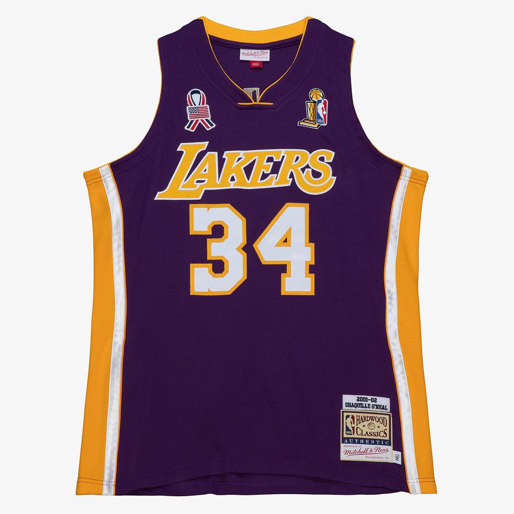Maillot Lakers Shaquille O'Neal Signé 2001-02 - Authentifié Fanatics - Avec Patch - Mitchell & Ness