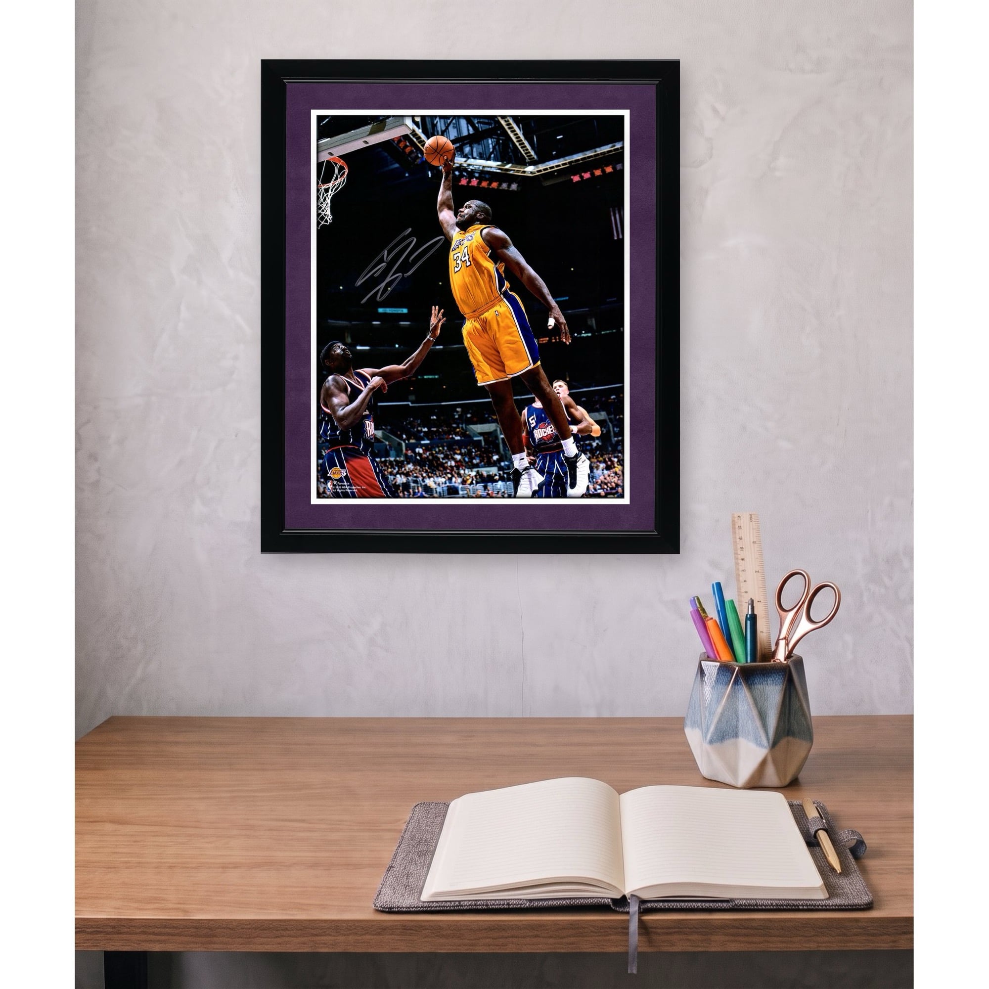 Shaquille O'Neal Los Angeles Lakers Autographed 16" x 20" Dunk vs. Houston Rockets Photograph