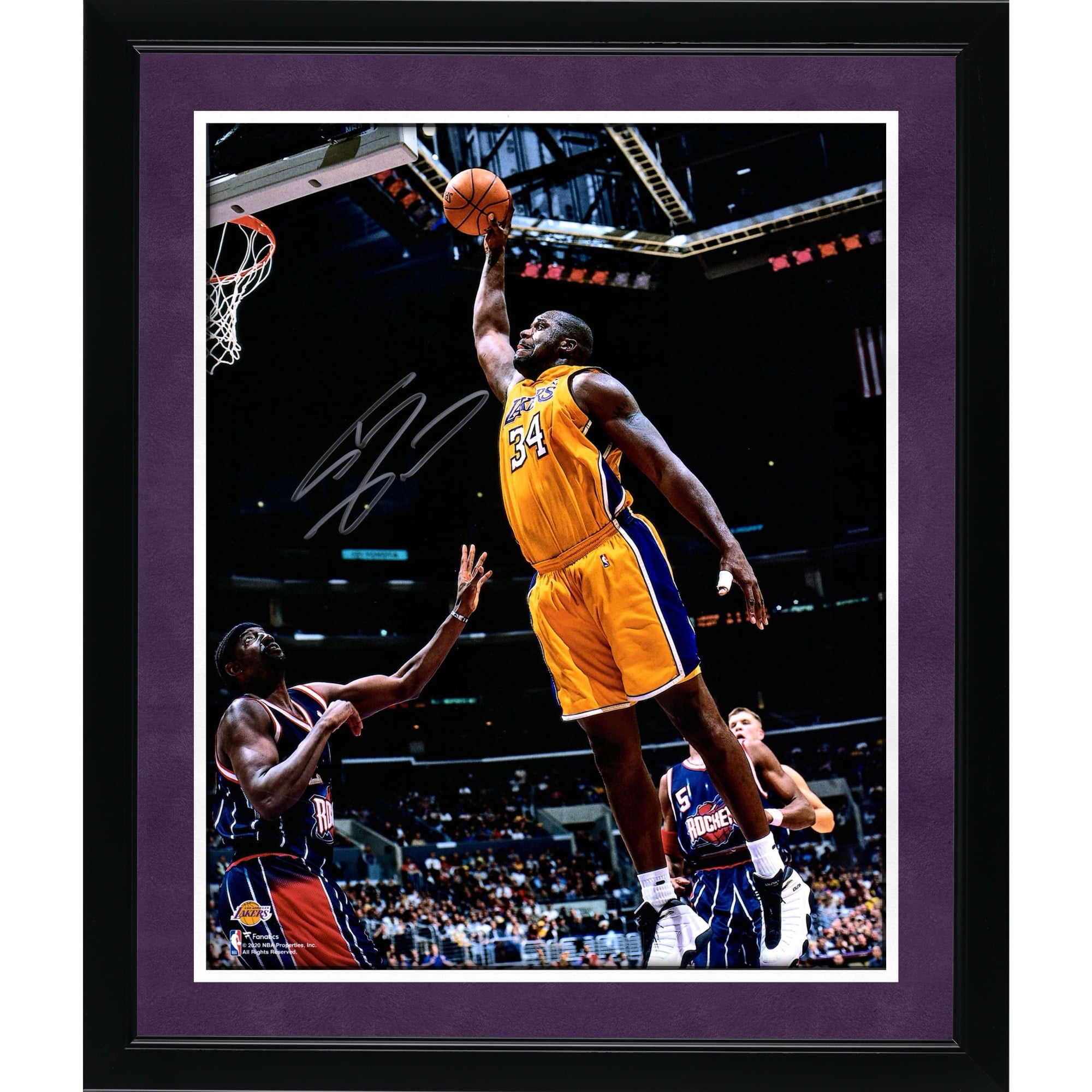 Shaquille O'Neal Los Angeles Lakers Autographed 16" x 20" Dunk vs. Houston Rockets Photograph