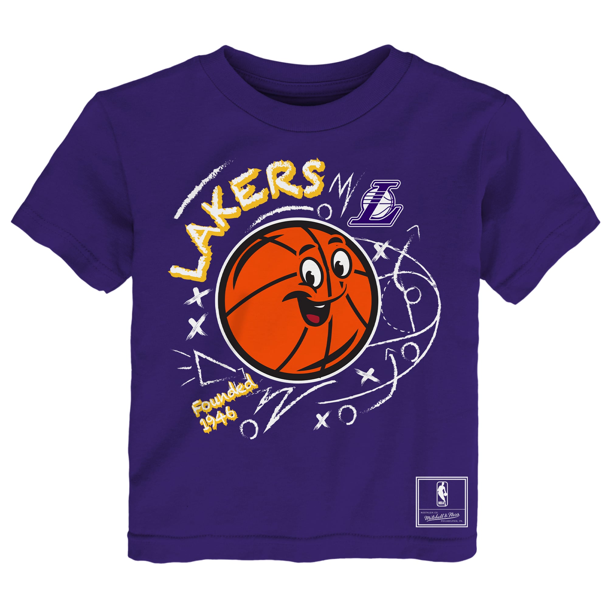 Ensemble de deux t-shirts Mitchell & Ness pour tout-petits, motif croquis, violet/gris chiné, Los Angeles Lakers