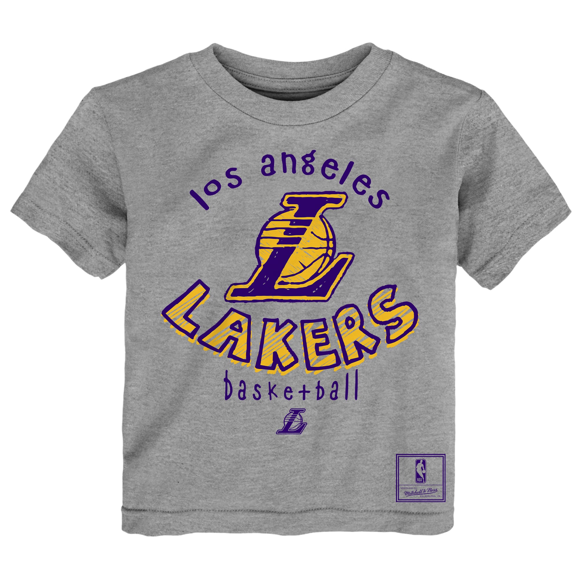 Ensemble de deux t-shirts Mitchell & Ness pour tout-petits, motif croquis, violet/gris chiné, Los Angeles Lakers