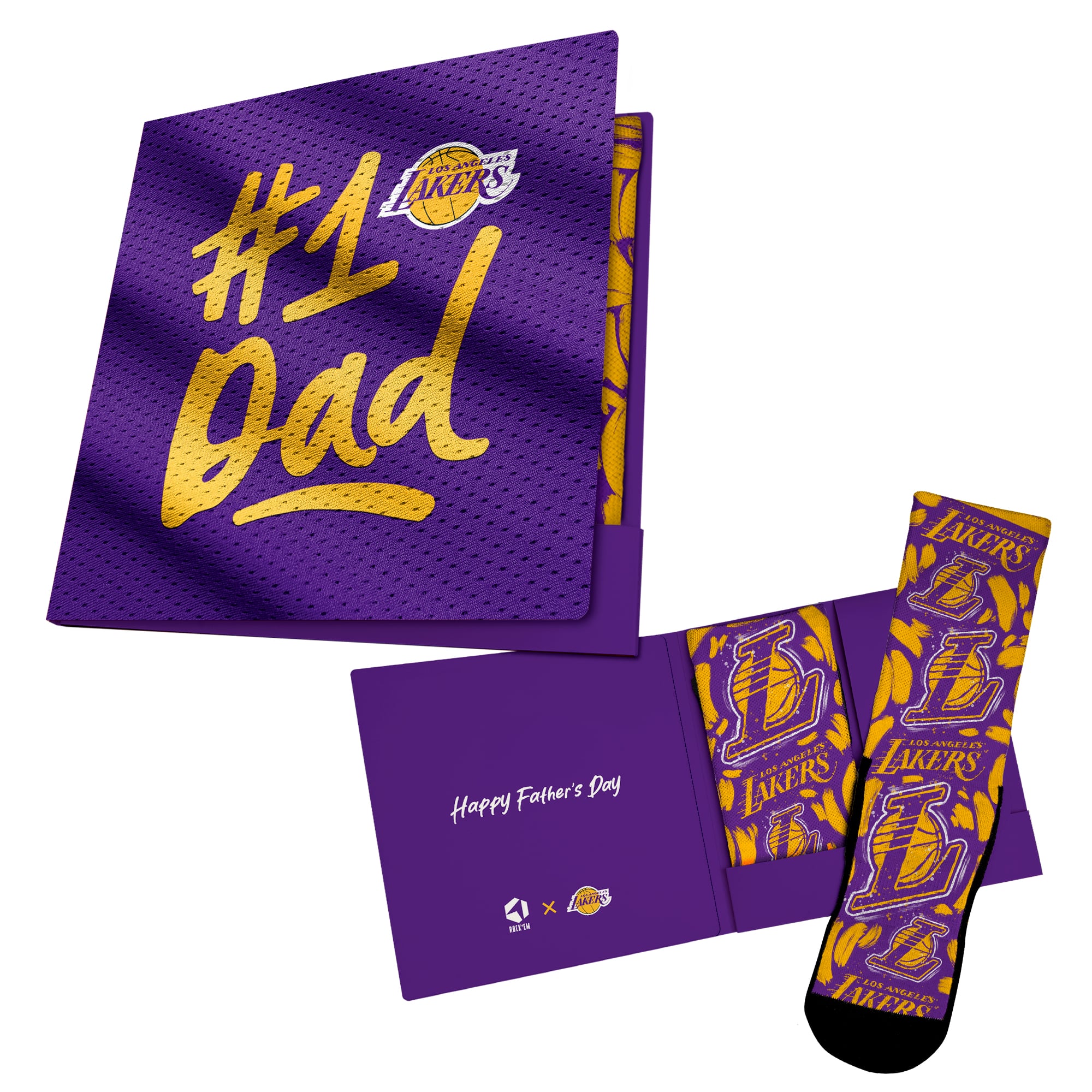 Chaussettes unisexes Rock Em Purple Los Angeles Lakers #1 Dad Gift Card Socks