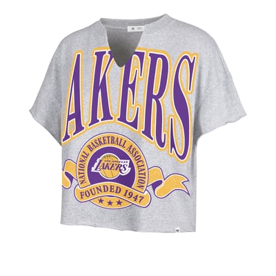 Los Angeles Lakers '47 Women's Banners Out Oversized Notch Neck T-Shirt - Gray