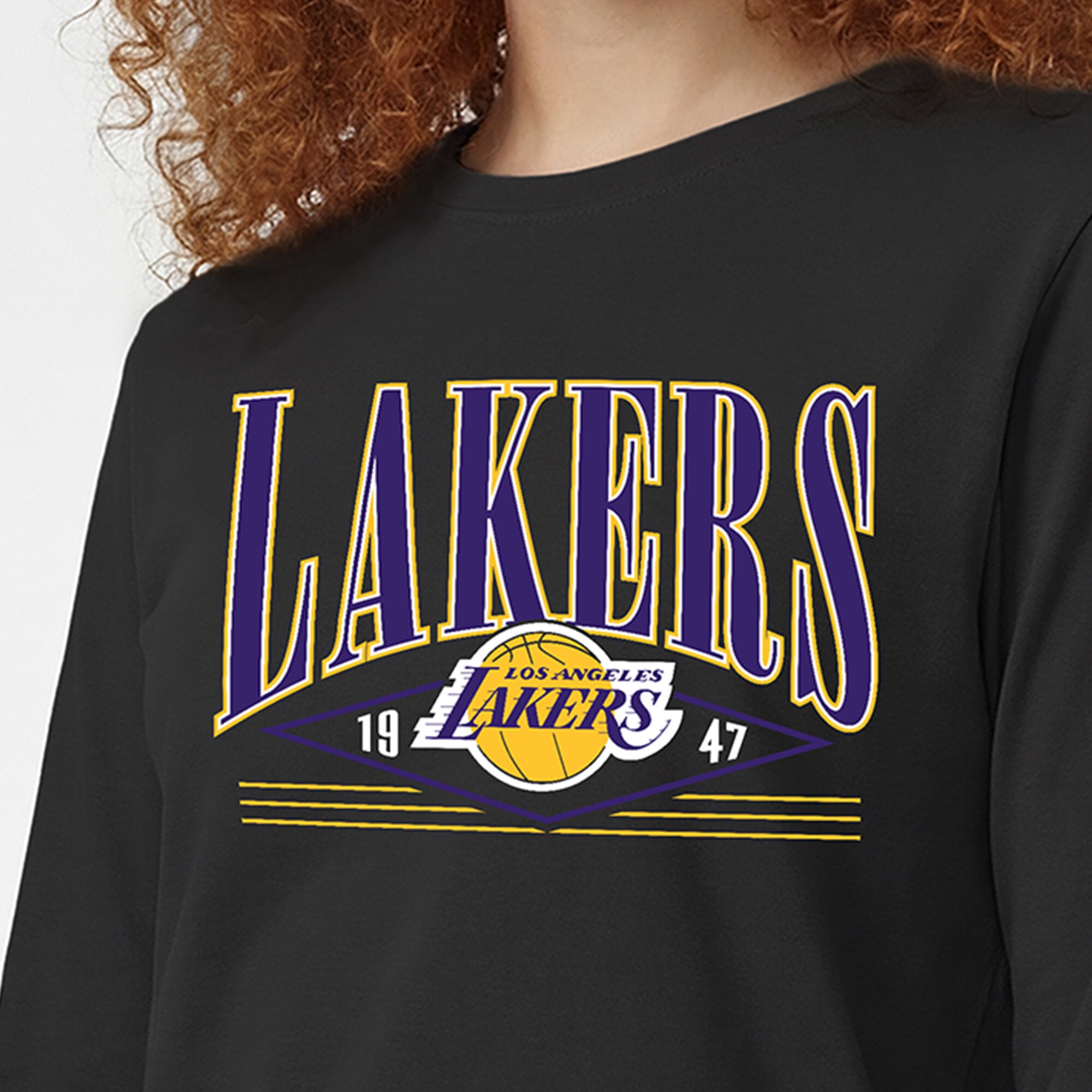 T-shirt à manches longues noir Champion Los Angeles Lakers pour femmes