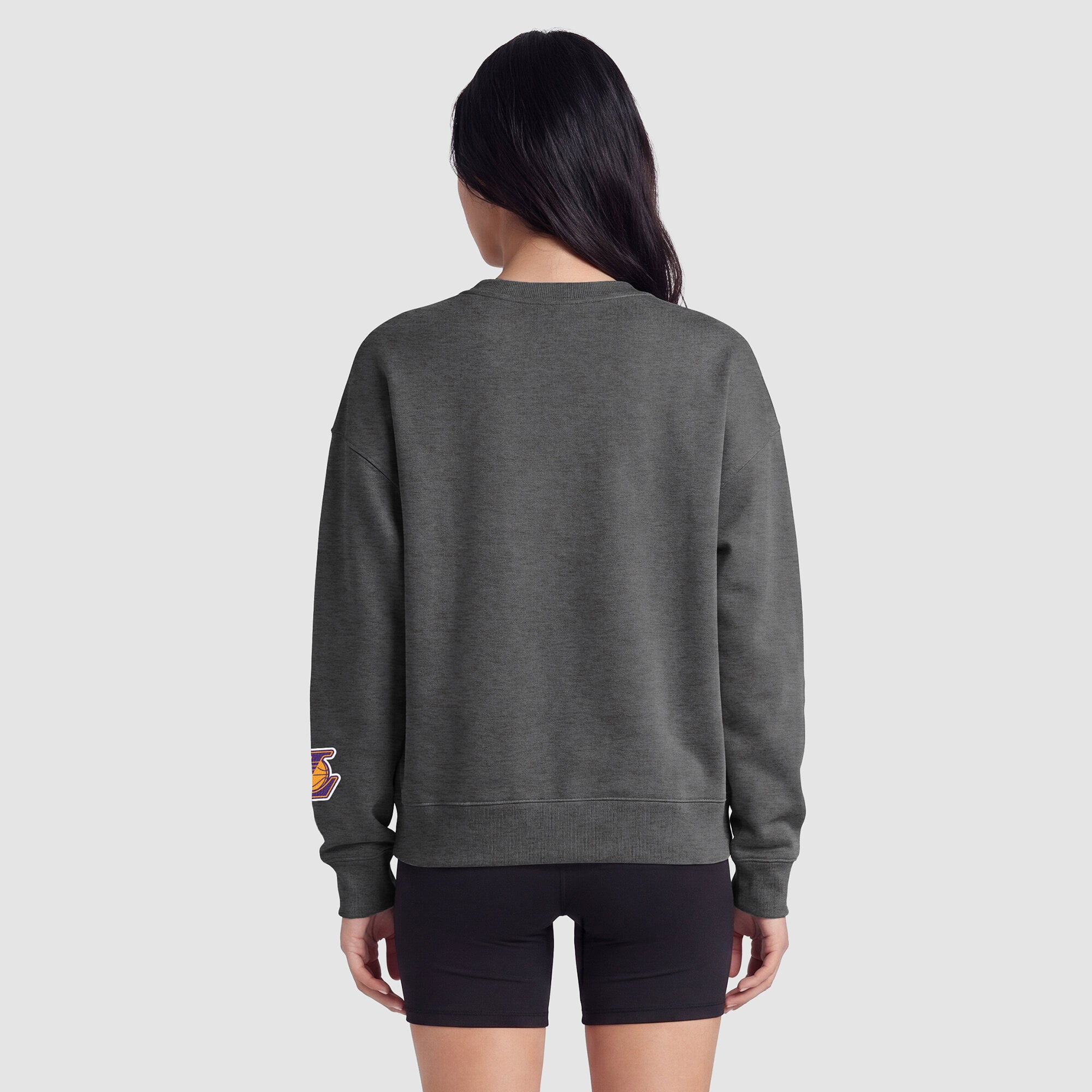 Sweat-shirt à col rond contrasté gris chiné Champion pour femme, Los Angeles Lakers